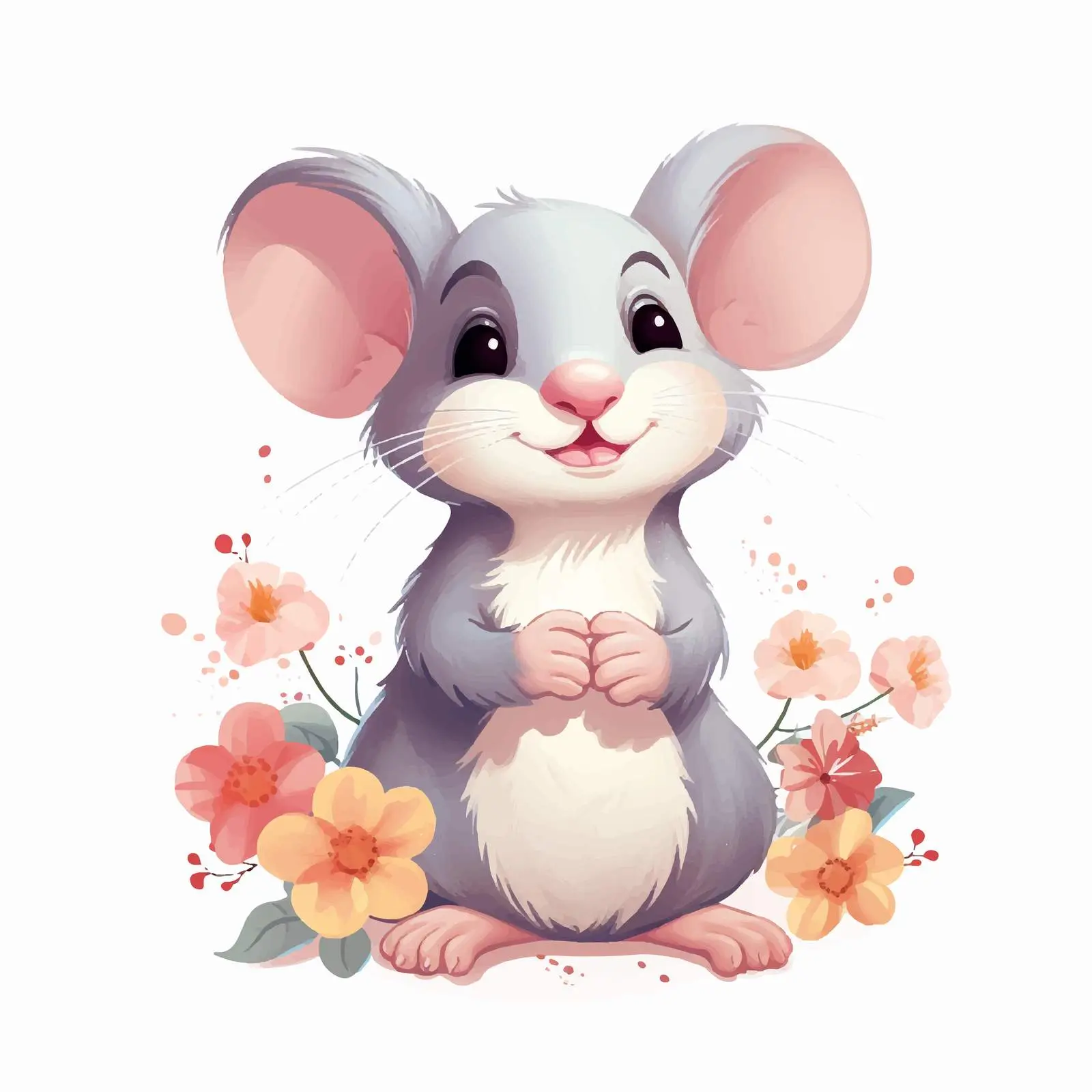Happy Rat with Flowers and Ornament Vector — free download from Dotvec