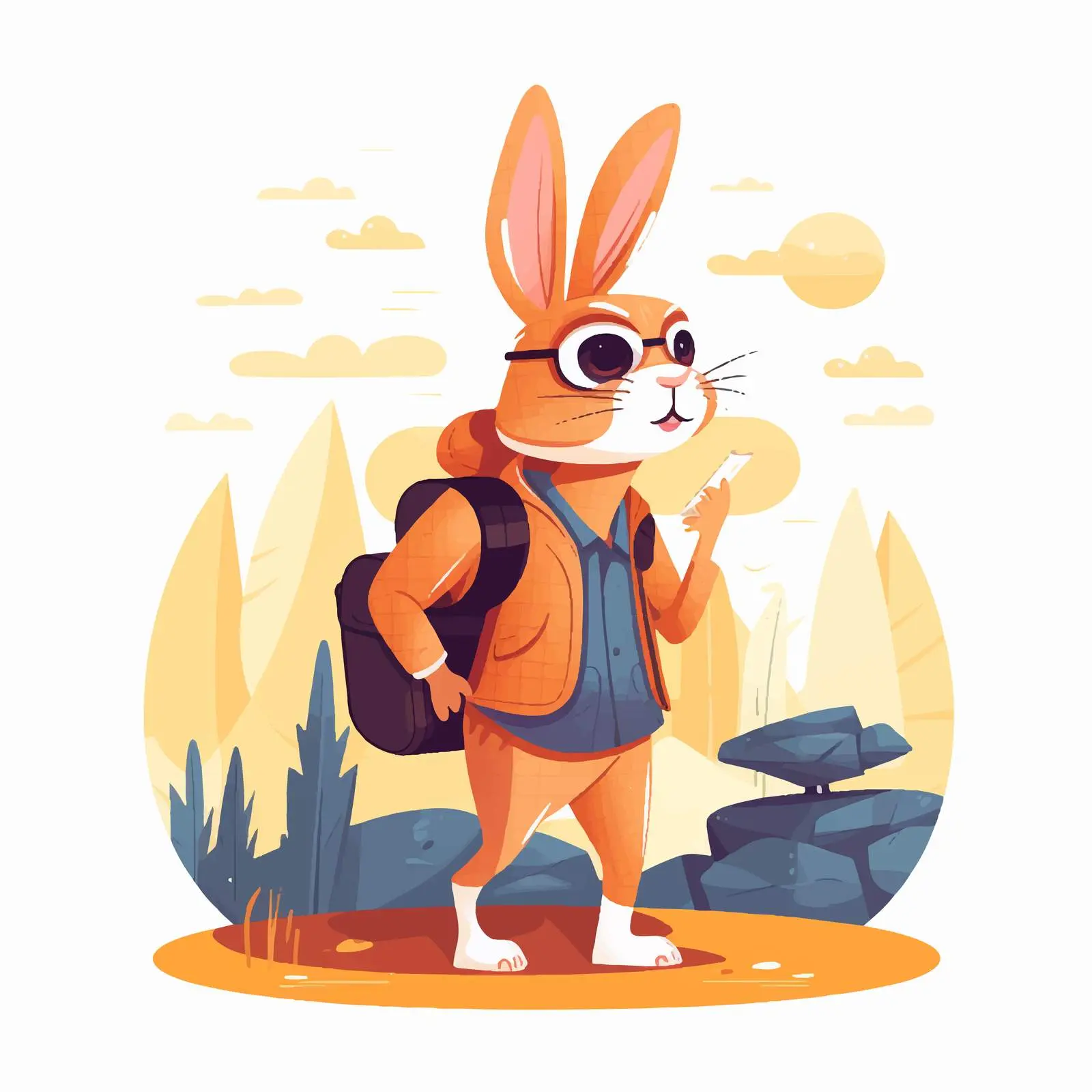 Cute Hare Tourist with Binoculars Vector Design — free download from Dotvec