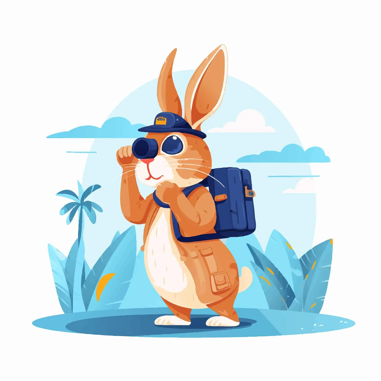 Cute Hare Tourist with Binoculars Vector Art – free adventure illustration image from Dotvec
