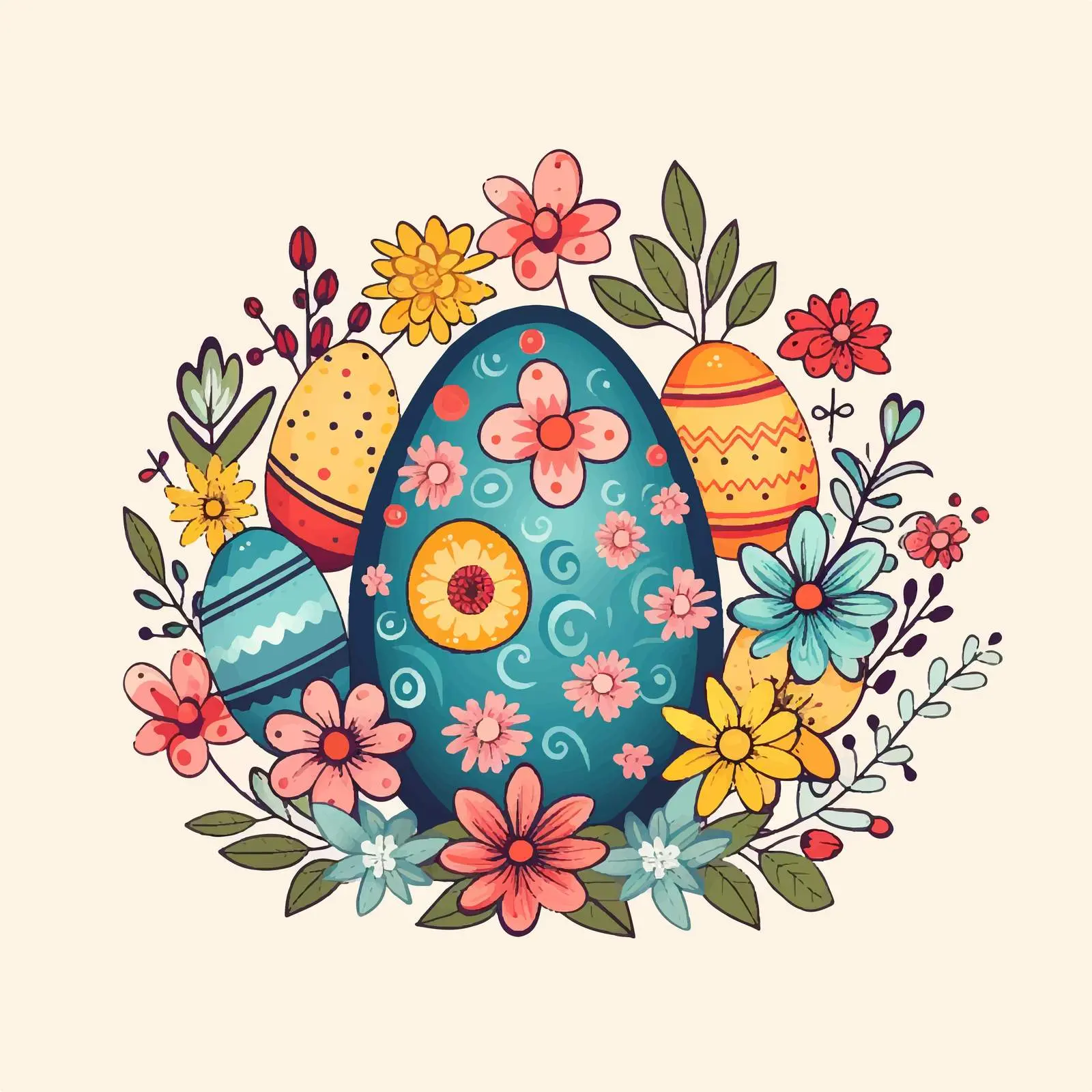 Happy Easter Card with Flowers and Eggs — free download from Dotvec