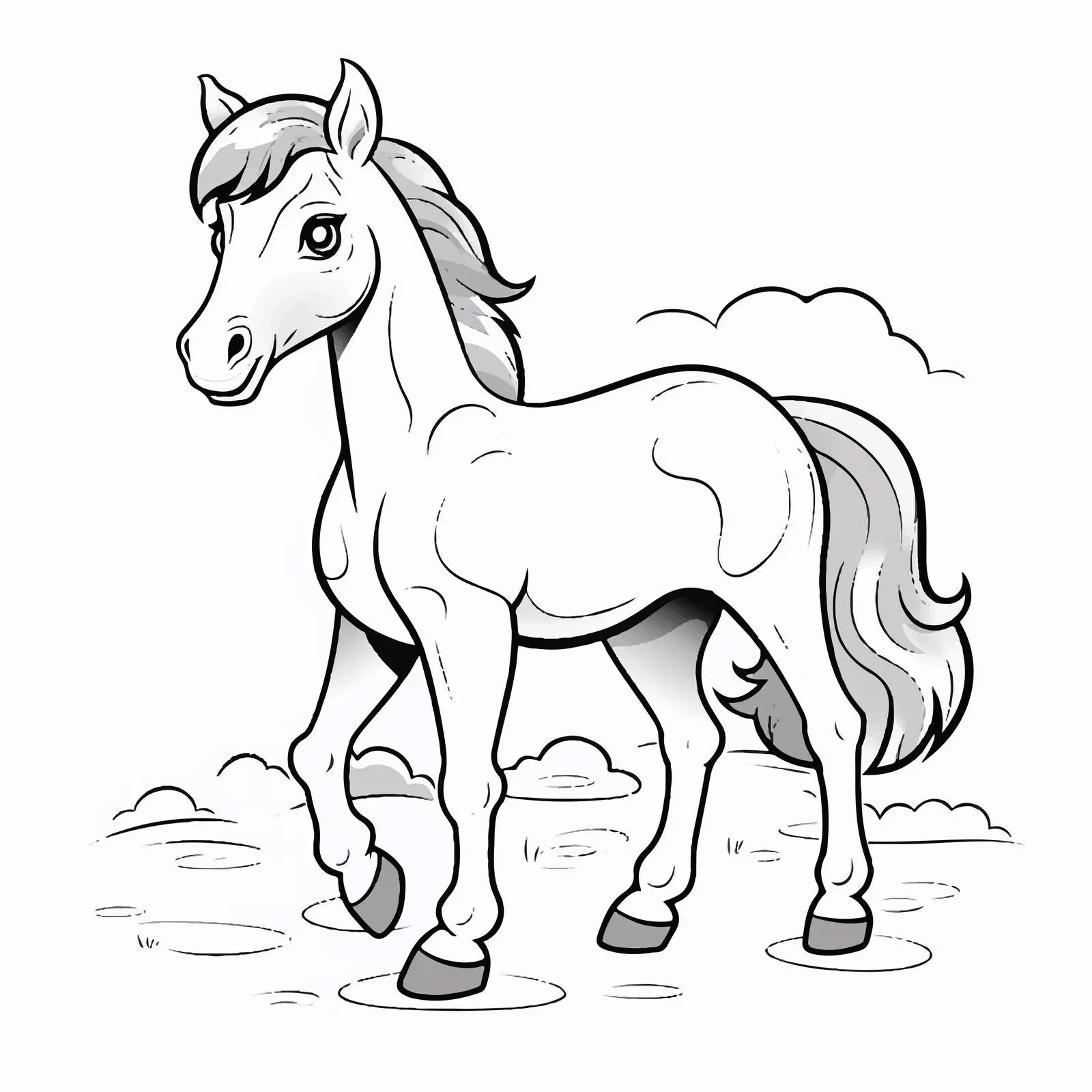 Cute Cartoon Horse Coloring Page for Kids — free download from Dotvec