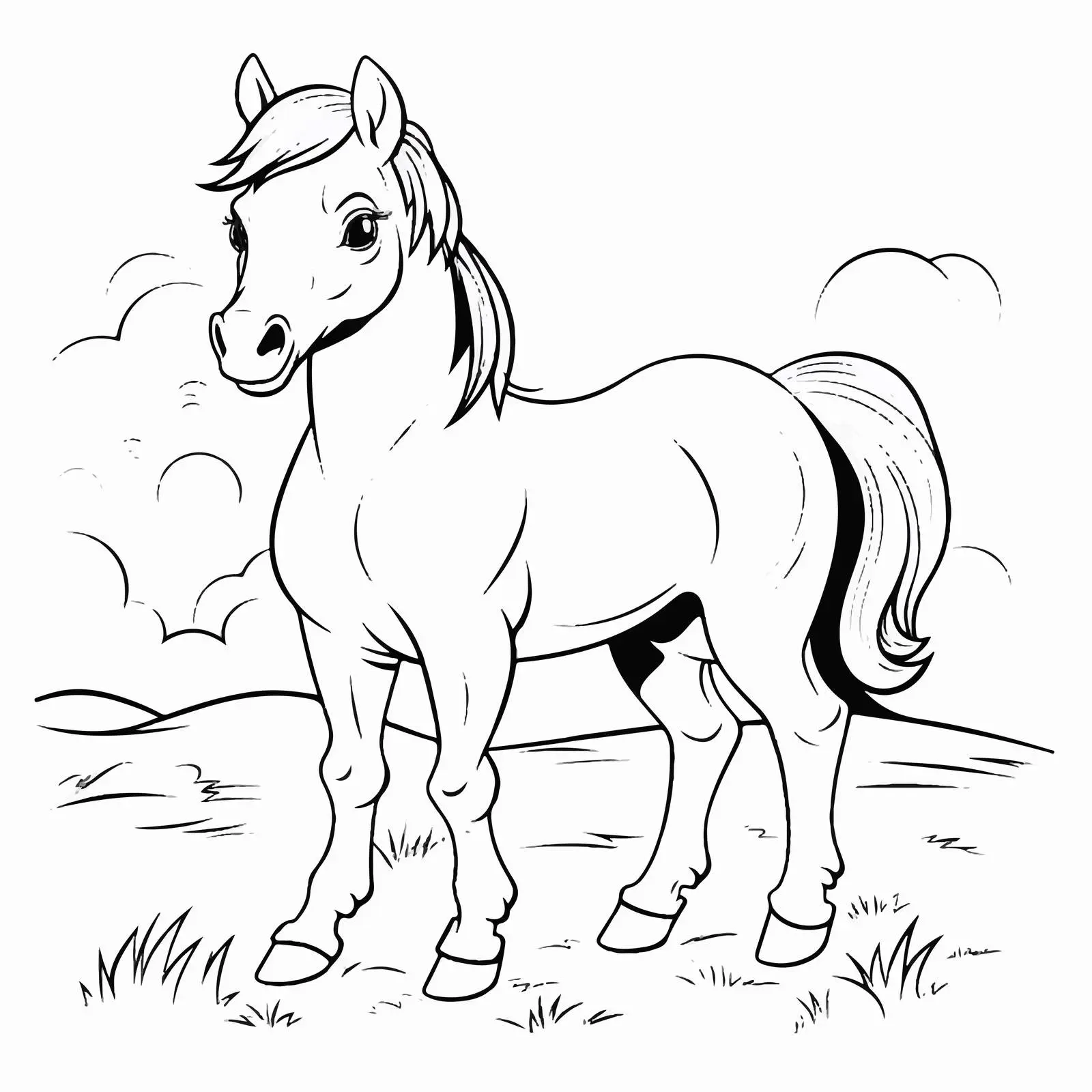 Cute Cartoon Horse Coloring Page for Kids — free download from Dotvec