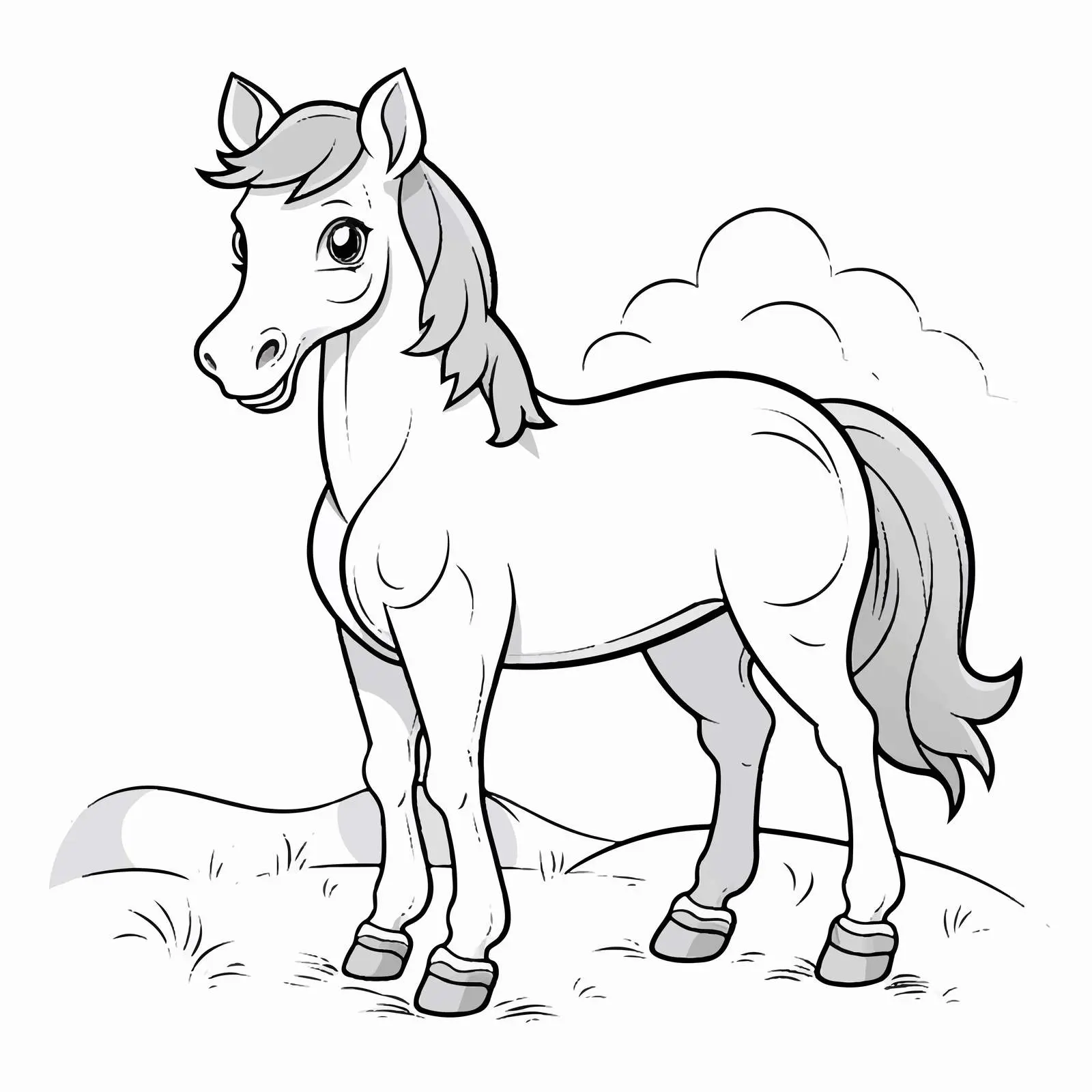 Cute Cartoon Horse Coloring Page for Kids – free fun for kids image from Dotvec