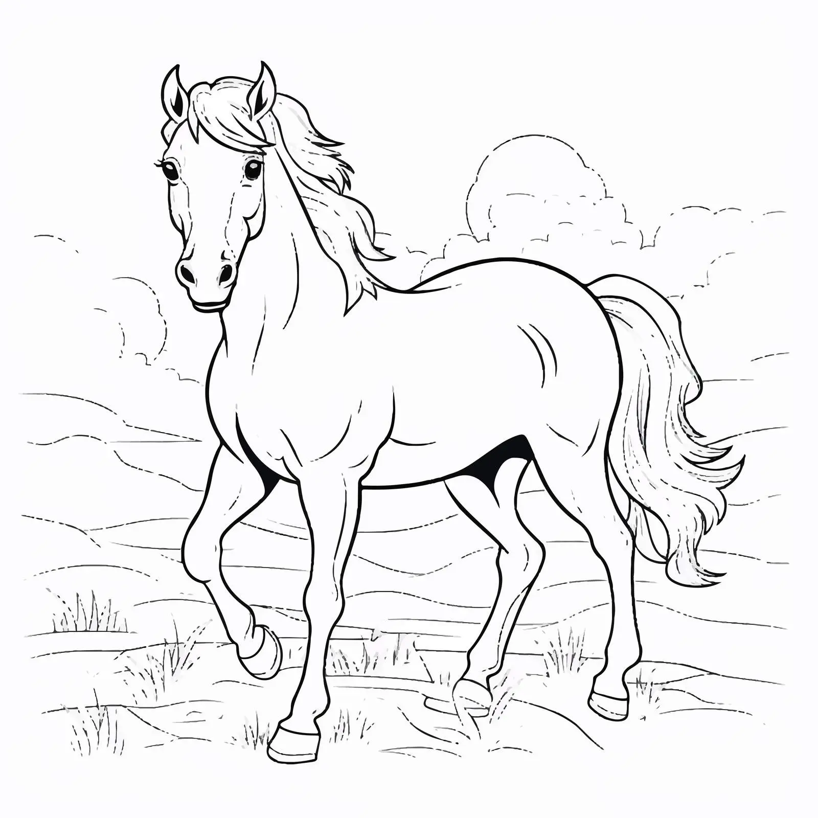 Cute Cartoon Horse Coloring Page for Kids — free download from Dotvec