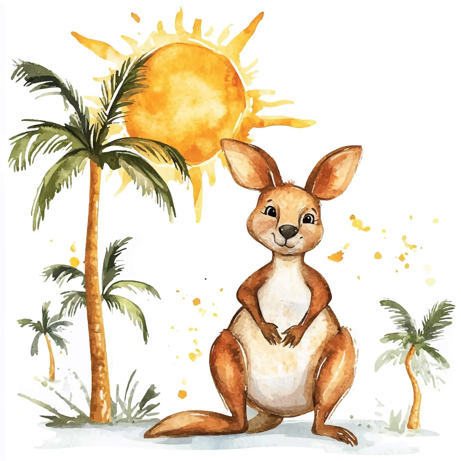 Cute Kangaroo with Palm Trees in Watercolor Style — free download from Dotvec