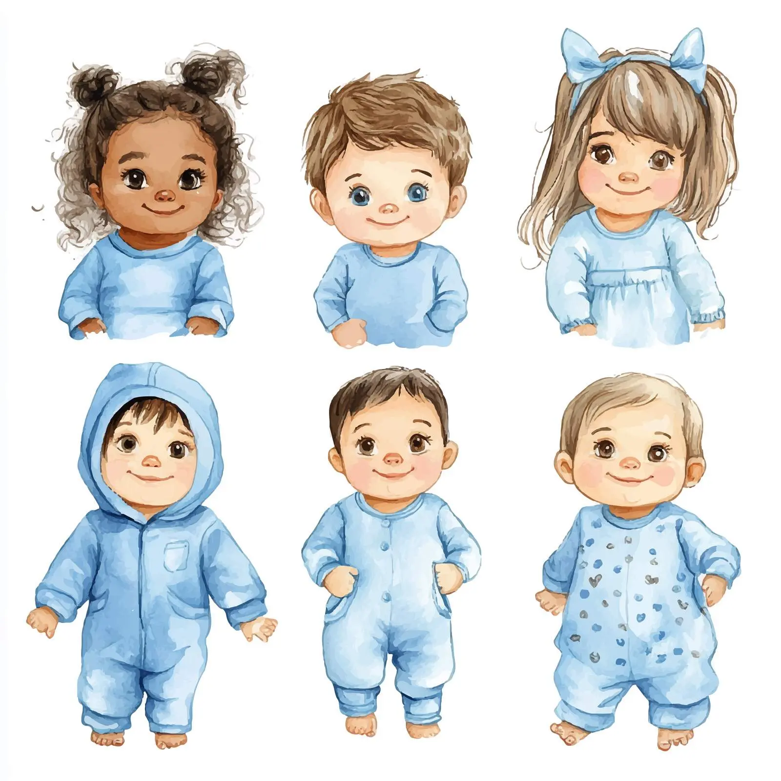 Diverse Newborns in Blue Jumpsuits – free playful attire image from Dotvec