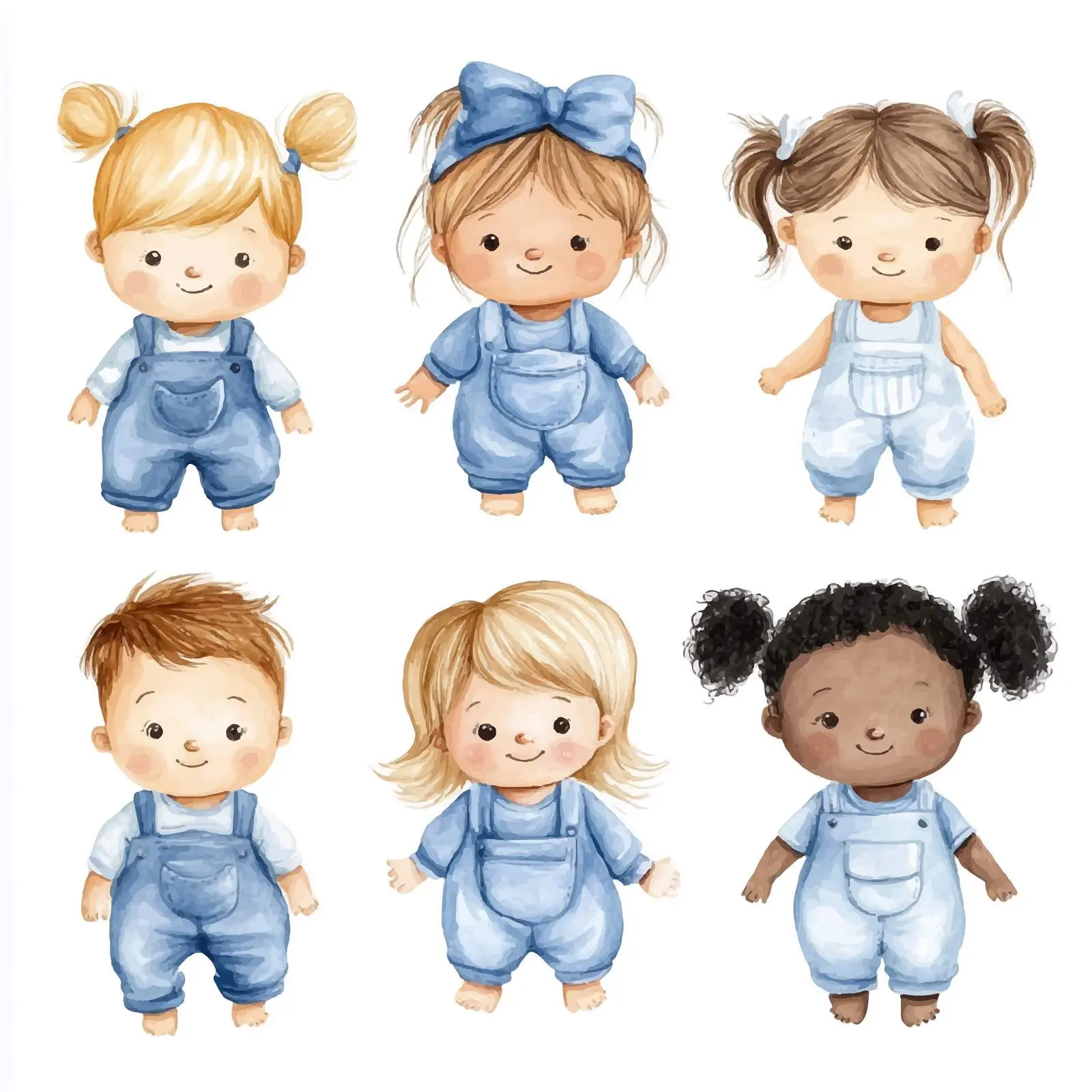 Diverse Newborns in Blue Jumpsuits – free cutie image from Dotvec