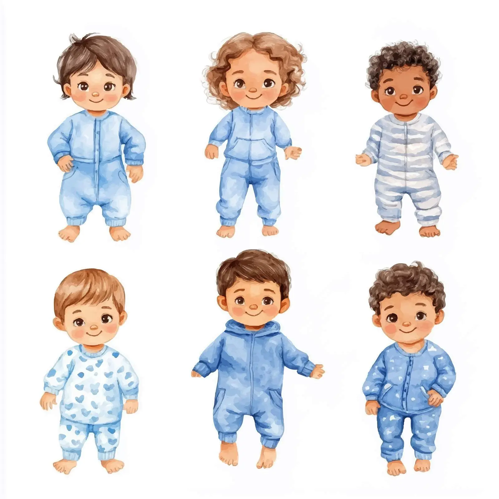 Diverse Newborns in Blue Jumpsuits – free inclusive image from Dotvec