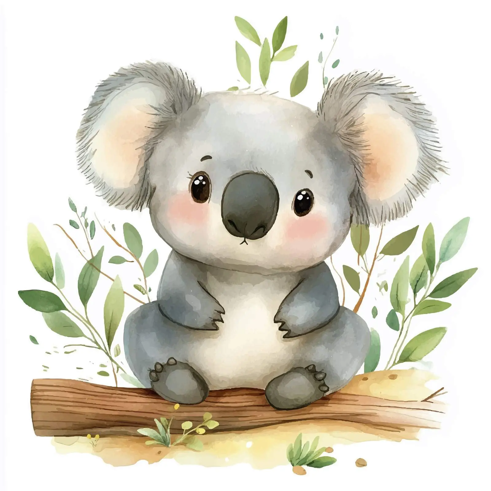 Cute Watercolor Koala in Tree and Grass — free download from Dotvec