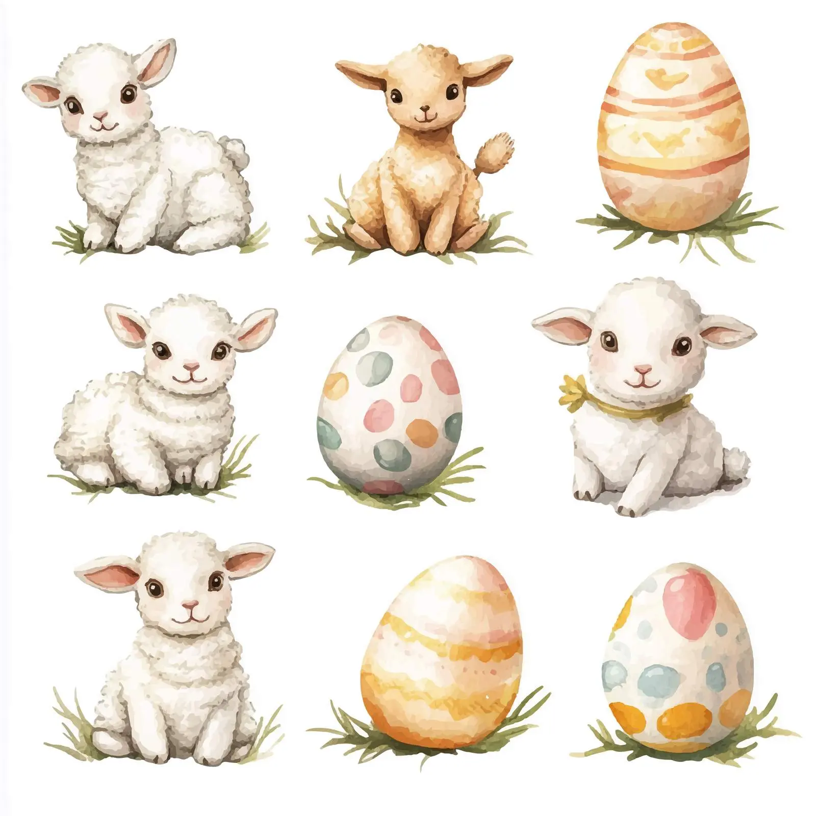 Cute Lambs with Easter Eggs Watercolor Clipart — free download from Dotvec