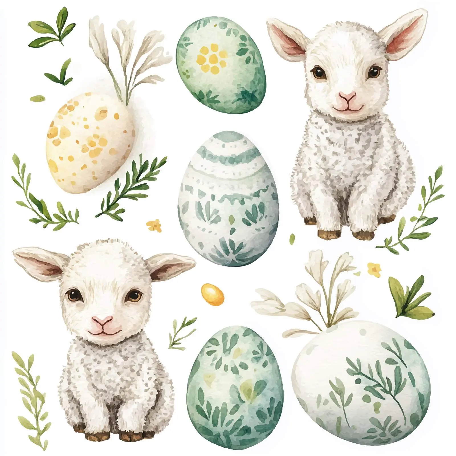Watercolor Easter Lambs and Eggs Clipart — free download from Dotvec