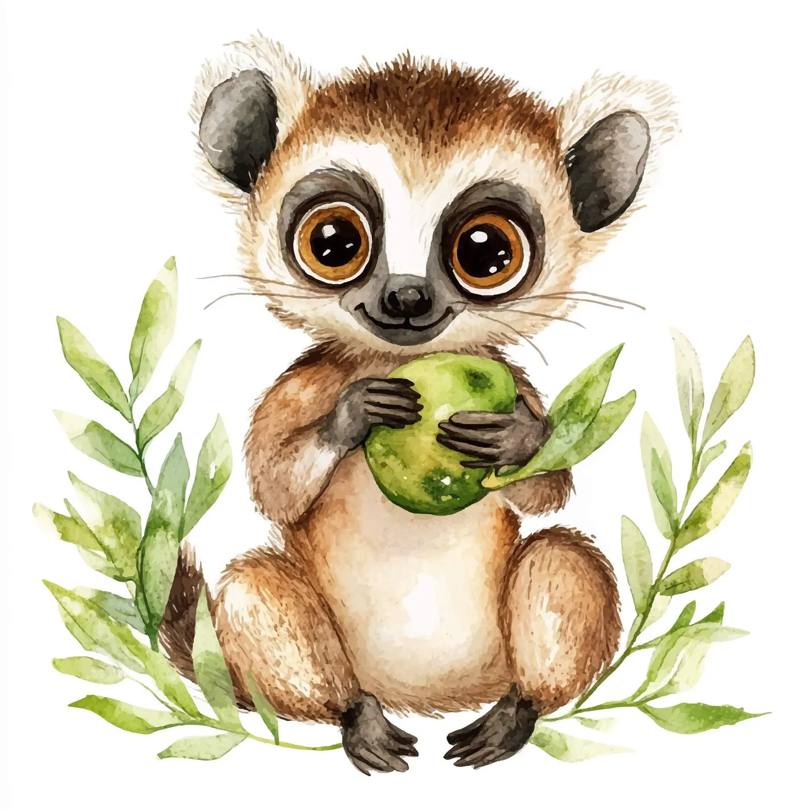 Cute Lemur Watercolor Cartoon Illustration — free download from Dotvec