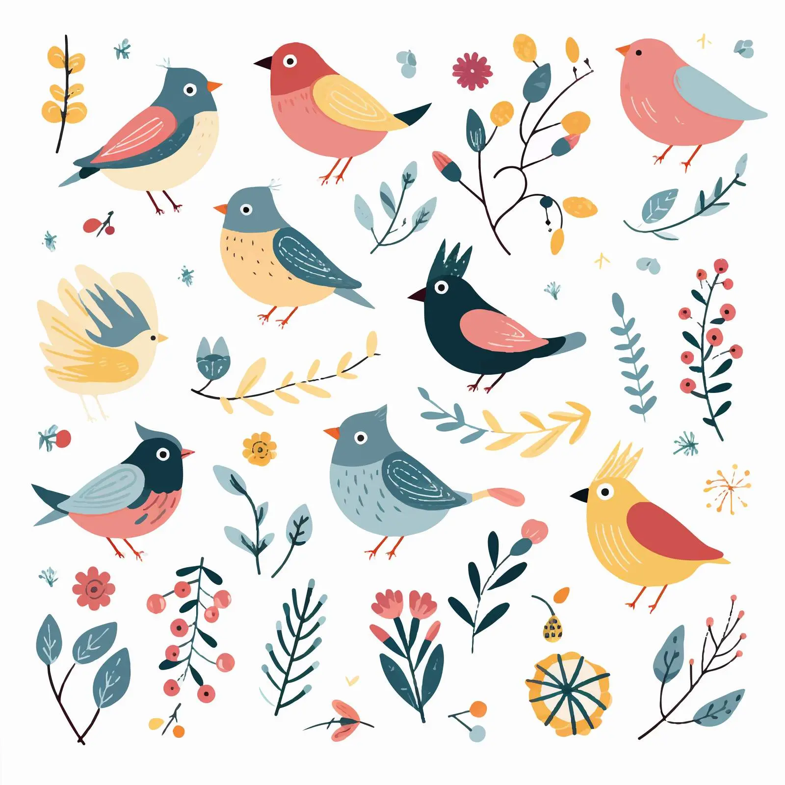 Cute Birds and Leaves Scrapbooking Clip Art — free download from Dotvec
