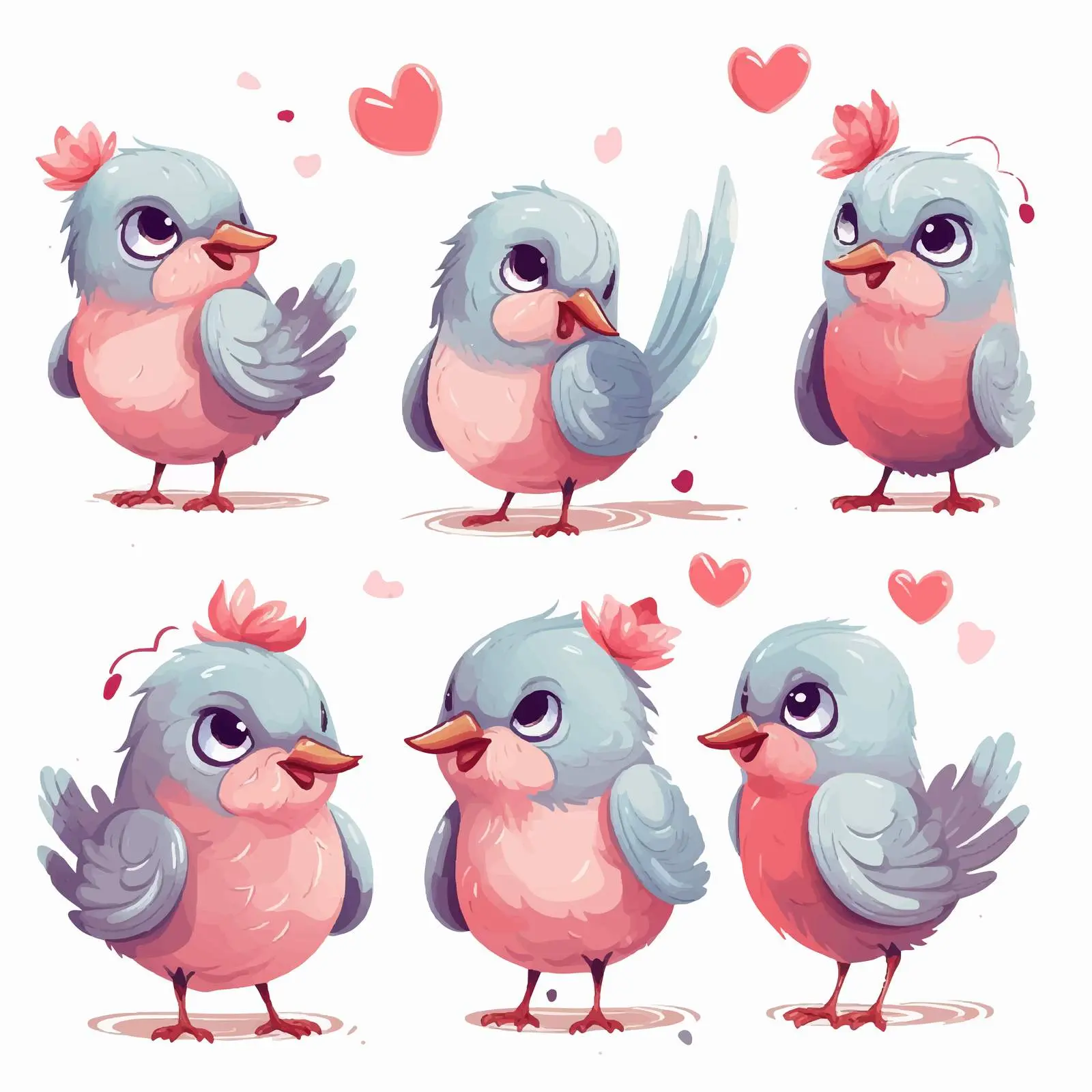 Cute Birds Holding Hearts Love Clip Art — free download from Dotvec