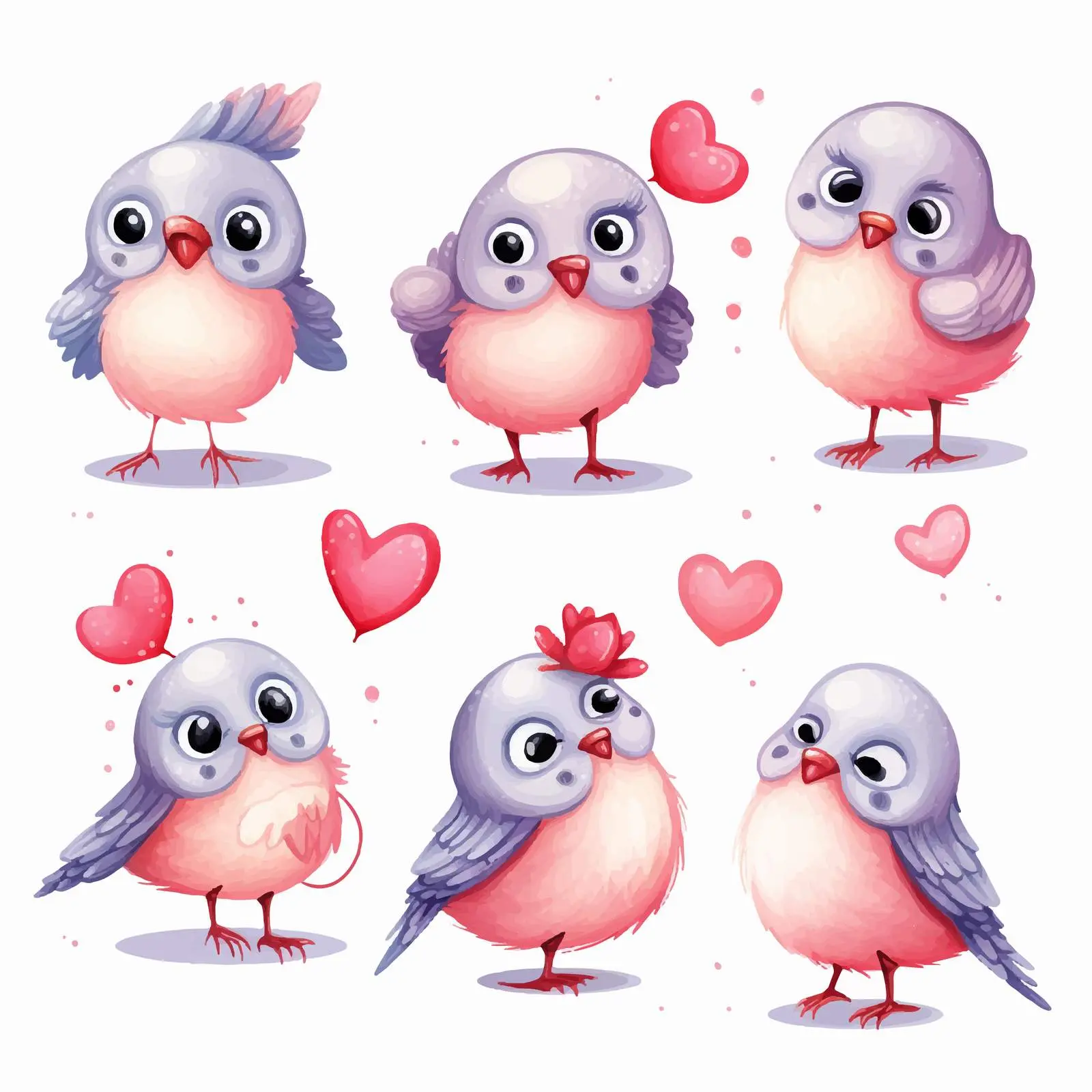 Cute Birds Holding Hearts Love Clip Art Set – free love icon image from Dotvec