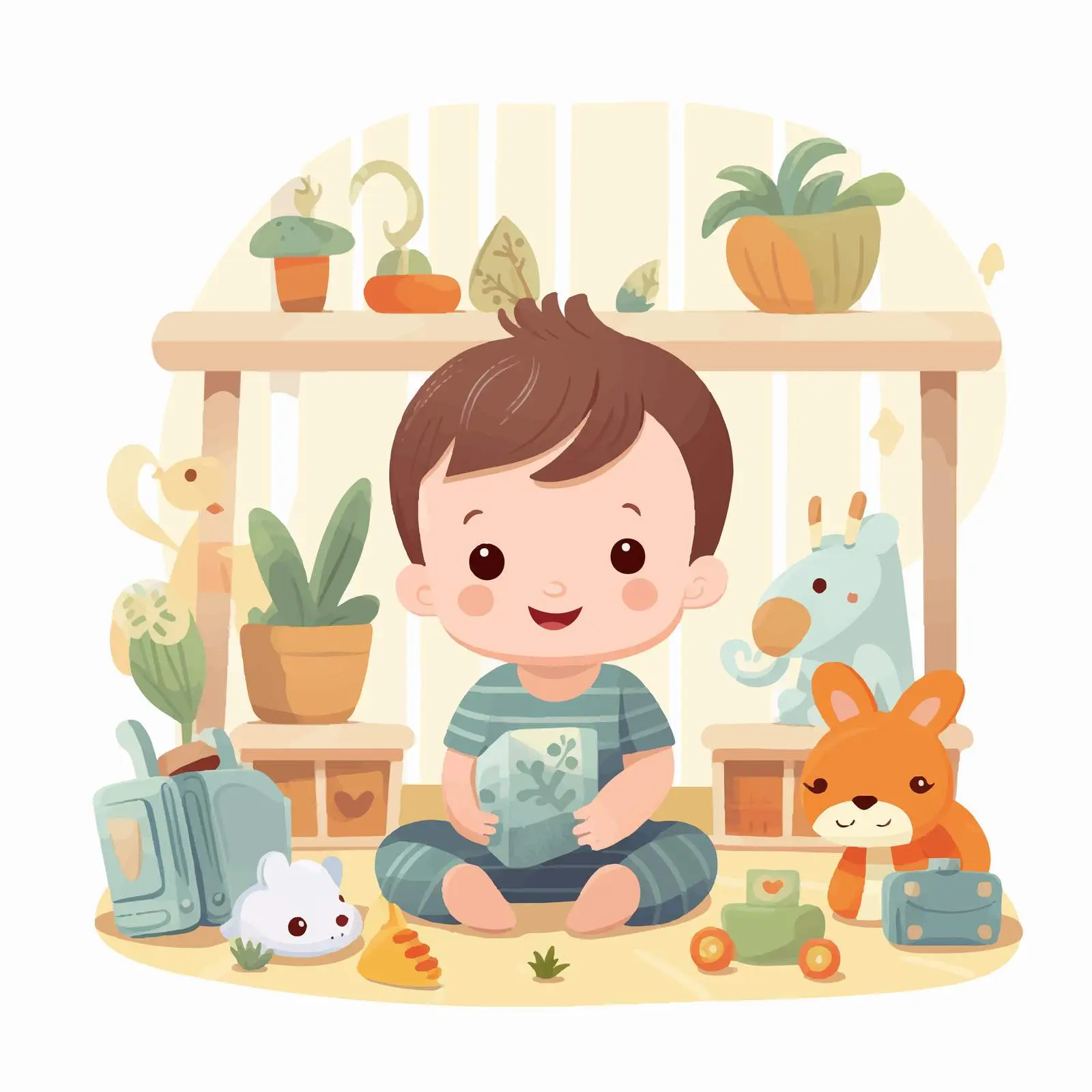Cute Boy Playing in Baby Room Vector — free download from Dotvec