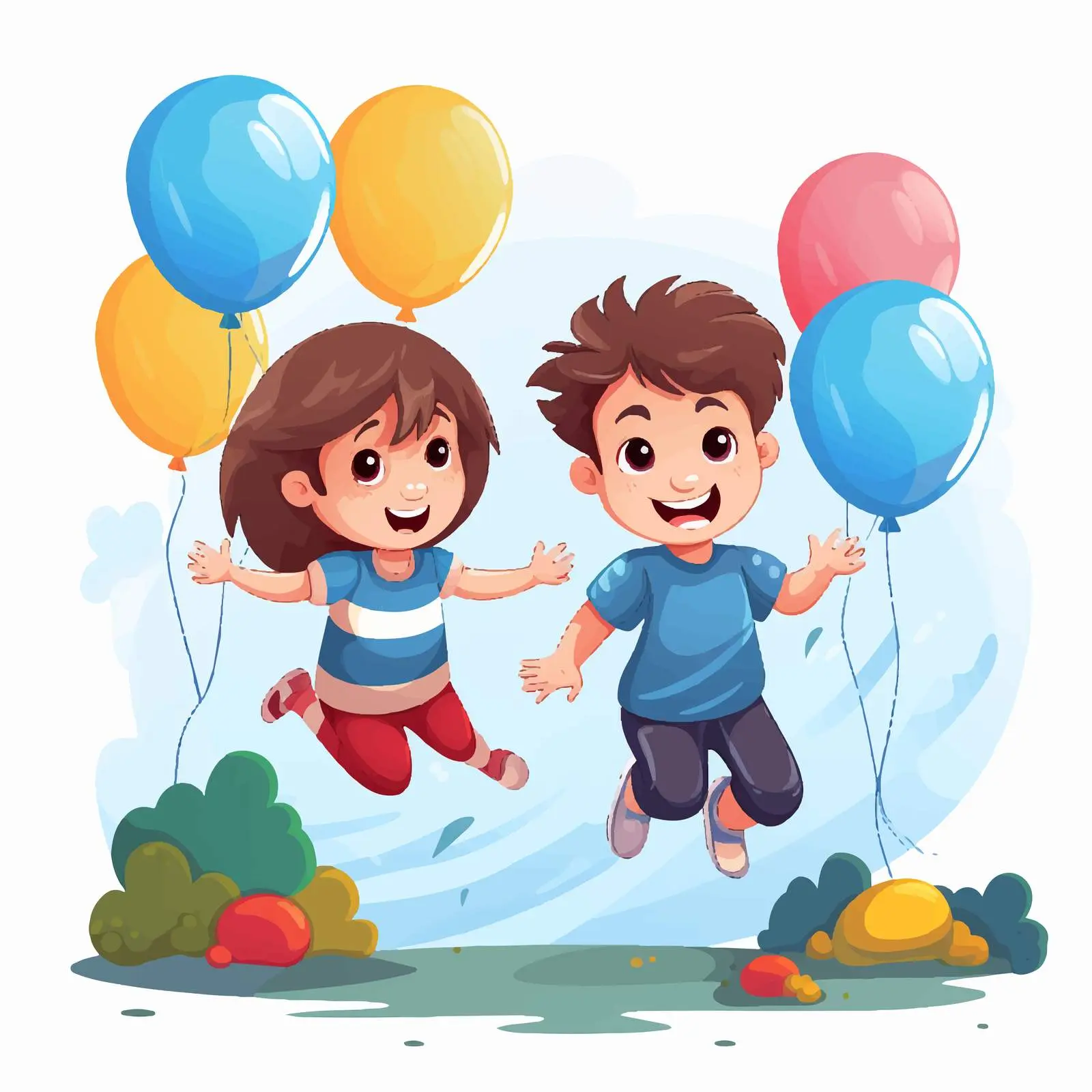 Kids Jumping on Trampoline with Helium Balloons – free bounce image from Dotvec