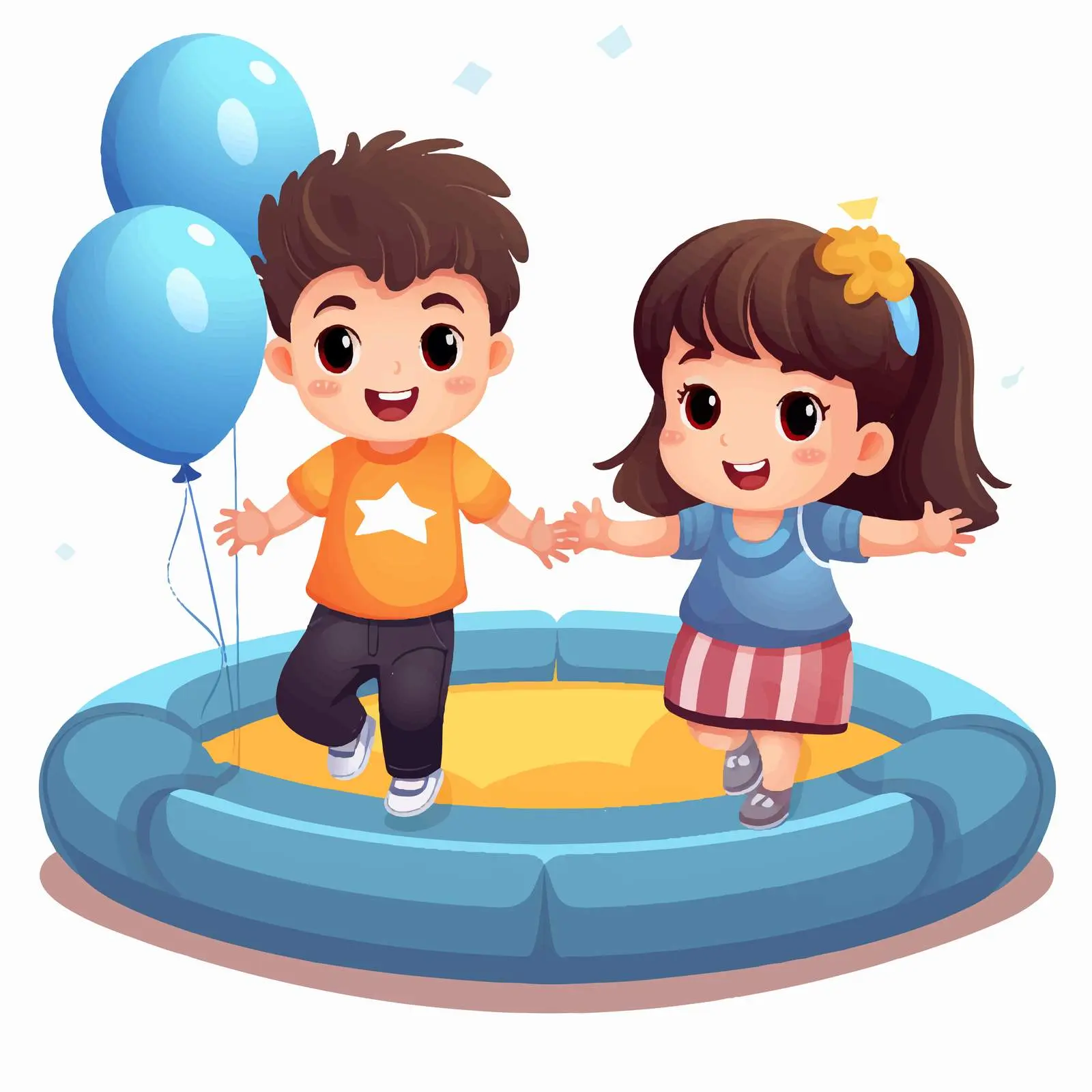 Children Jumping on Trampoline with Balloons – free cute children image from Dotvec