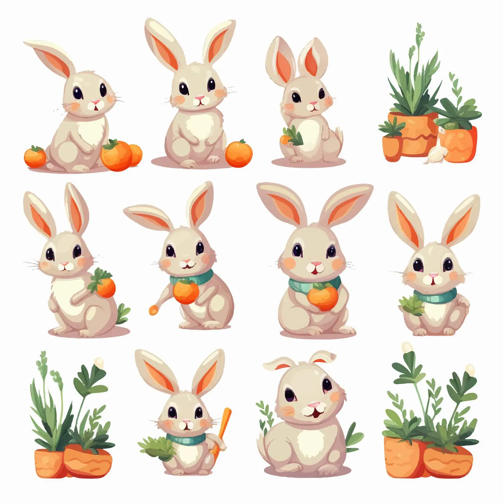 Cute Easter Bunnies and Carrots Vector Art – free carrot image from Dotvec