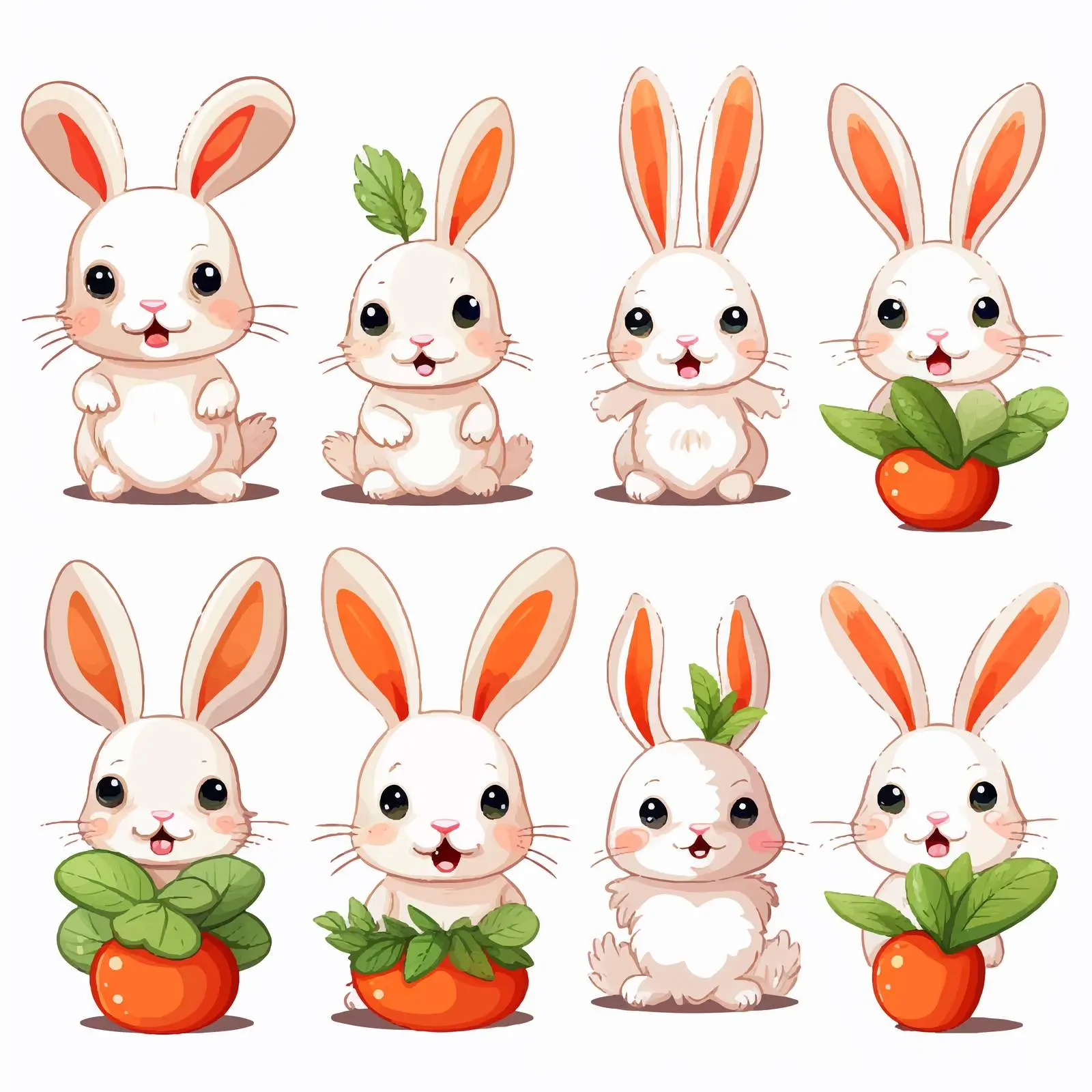 Cute Easter Bunnies and Carrots Vector Set – free carrot image from Dotvec