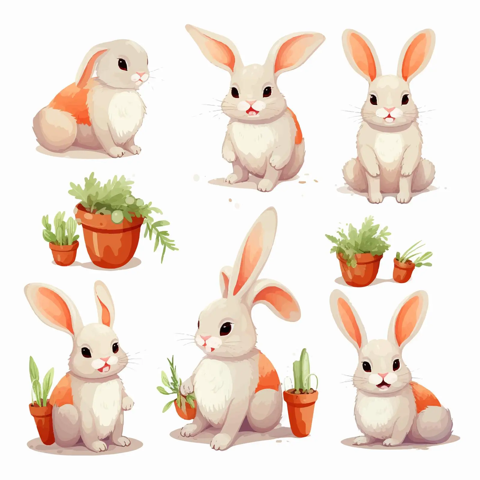 Cute Easter Bunnies and Carrots Clip Art Set – free carrot image from Dotvec