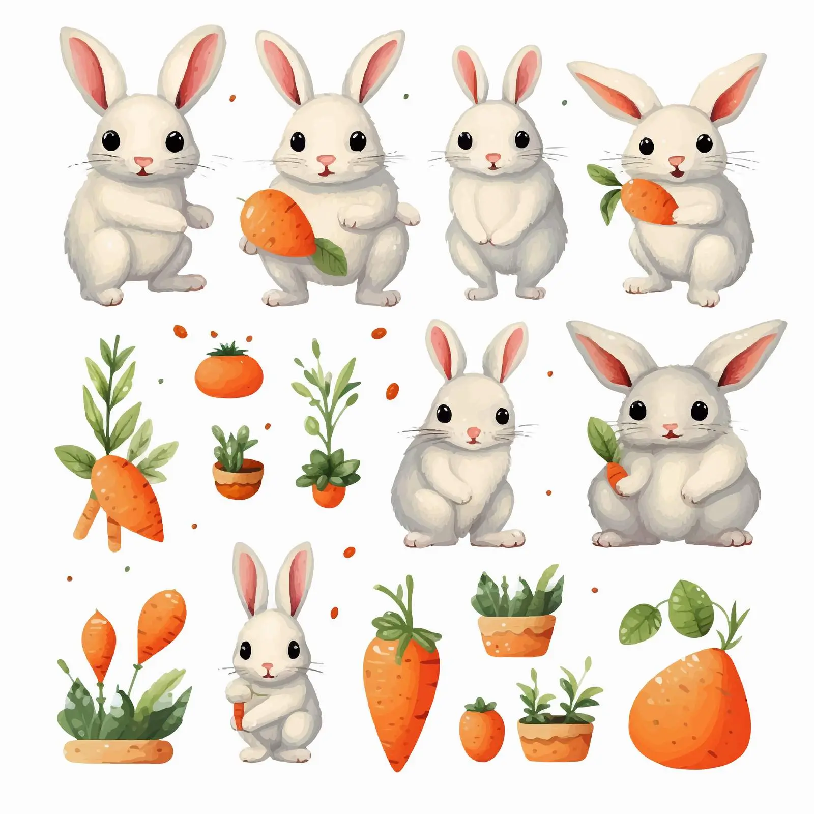 Cute Easter Bunnies and Carrots Clip Art Set – free carrot image from Dotvec