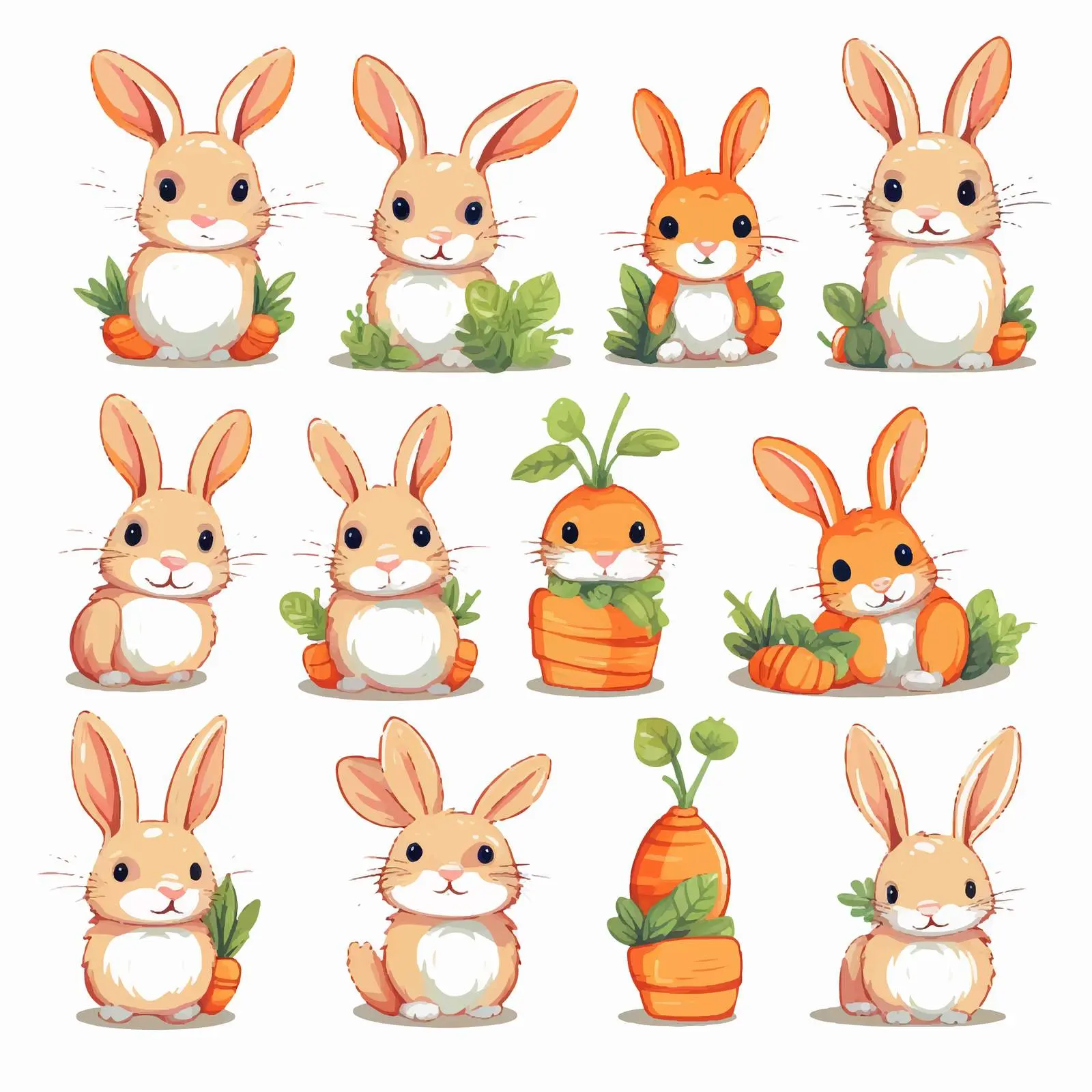 Cute Easter Bunnies and Carrots Clip Art Set — free download from Dotvec