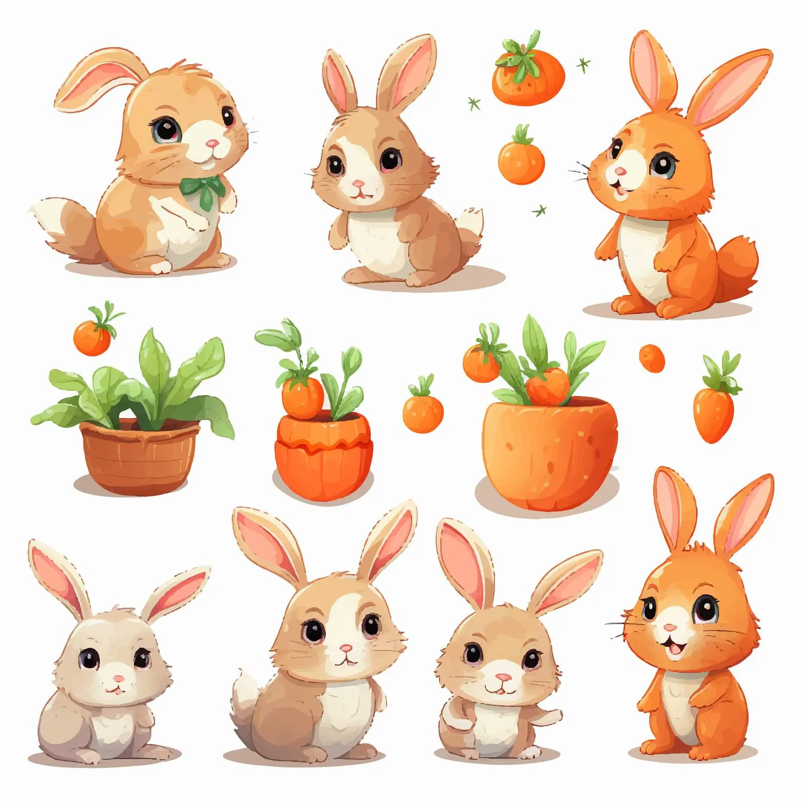 Cute Easter Bunnies and Carrots Clip Art Set – free carrot image from Dotvec