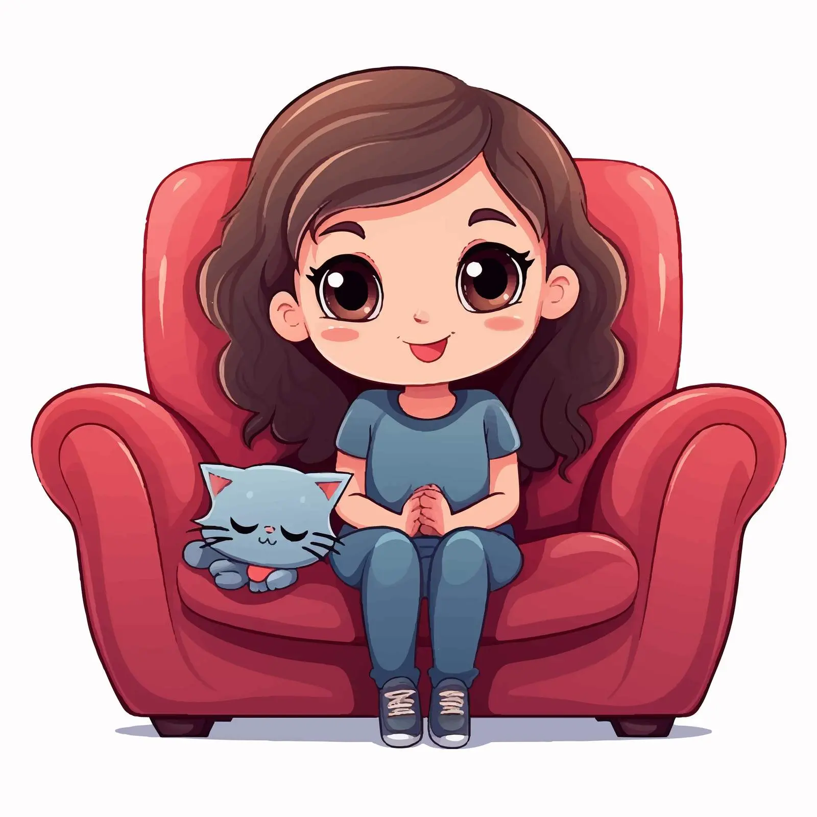 Cute Little Girl Seated on Sofa Illustration — free download from Dotvec