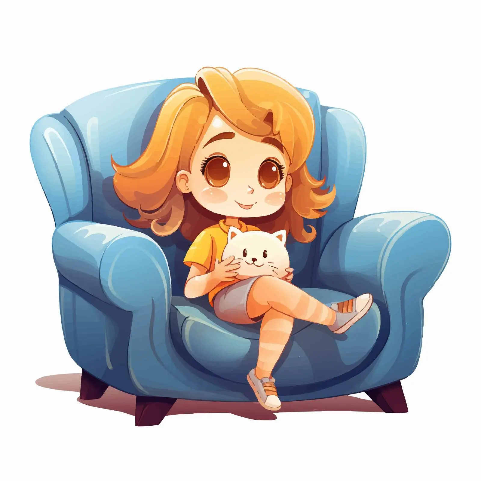 Cute Little Girl on Sofa Cartoon Vector — free download from Dotvec