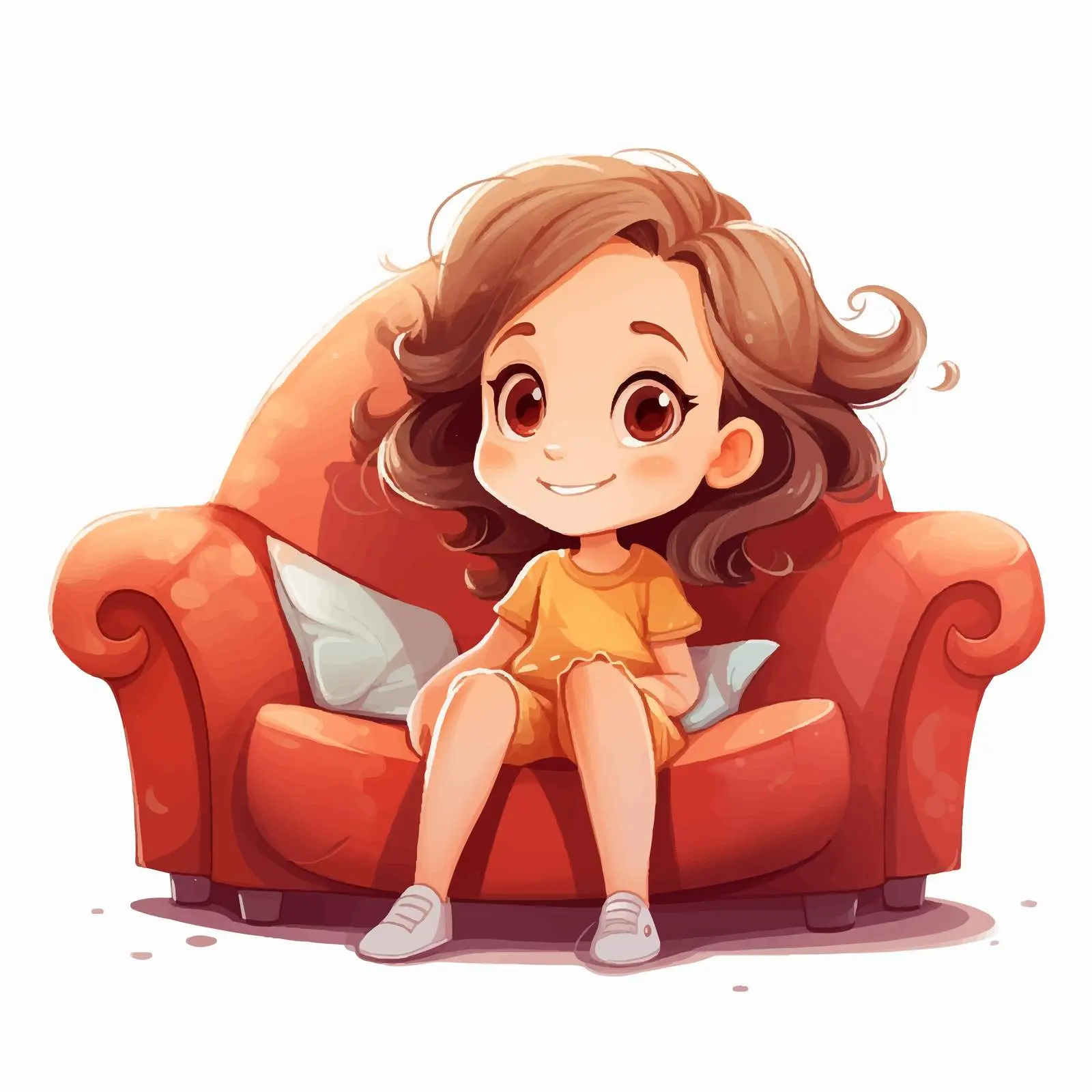 Cute Little Girl Sitting on Sofa Illustration — free download from Dotvec