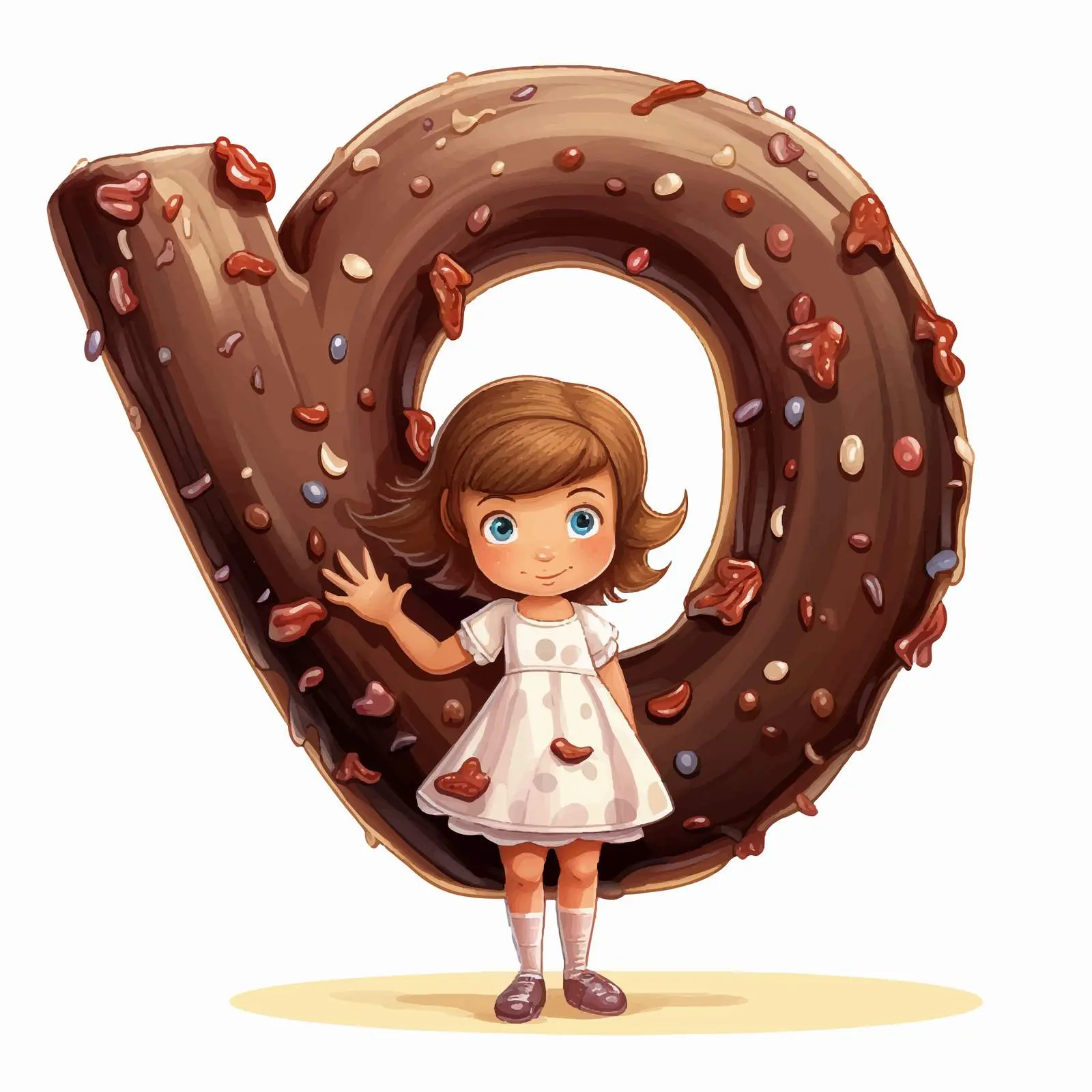 Cute Girl with Chocolate Donut and Letter V — free download from Dotvec