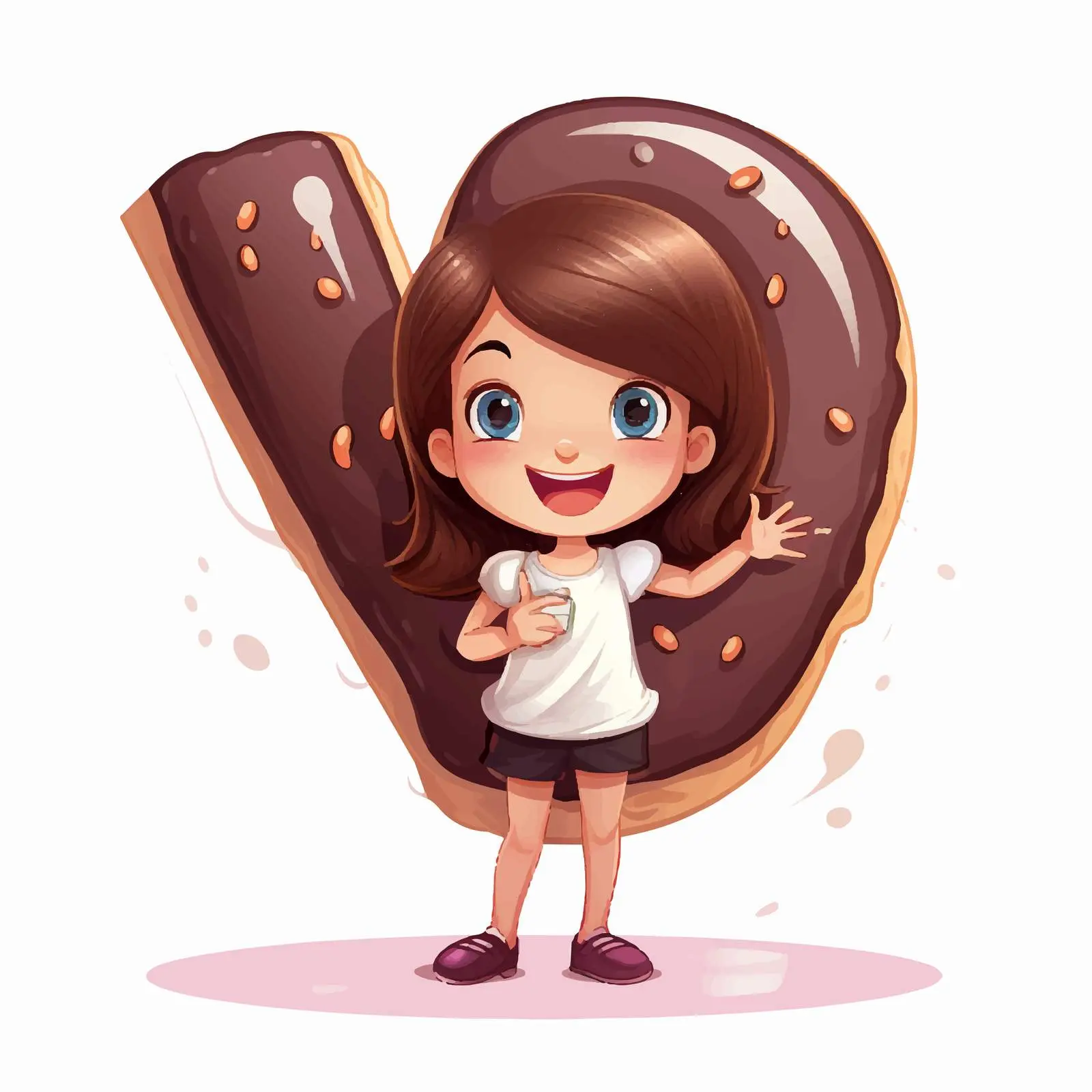 Cute Girl Enjoying Chocolate Donut with Letter V — free download from Dotvec