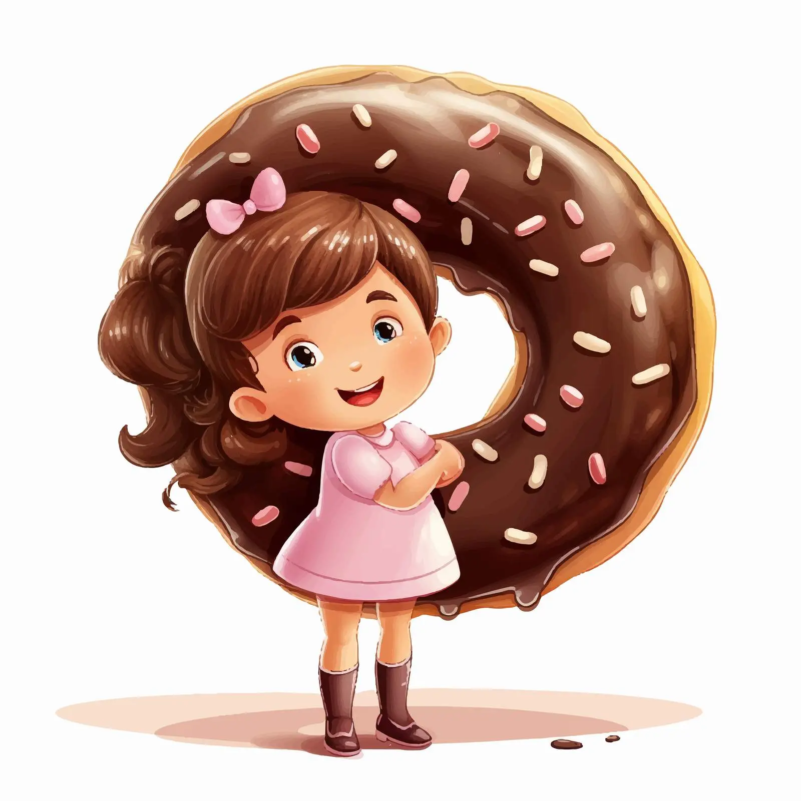 Cute Girl with Chocolate Donut and Letter V – free fun food image from Dotvec