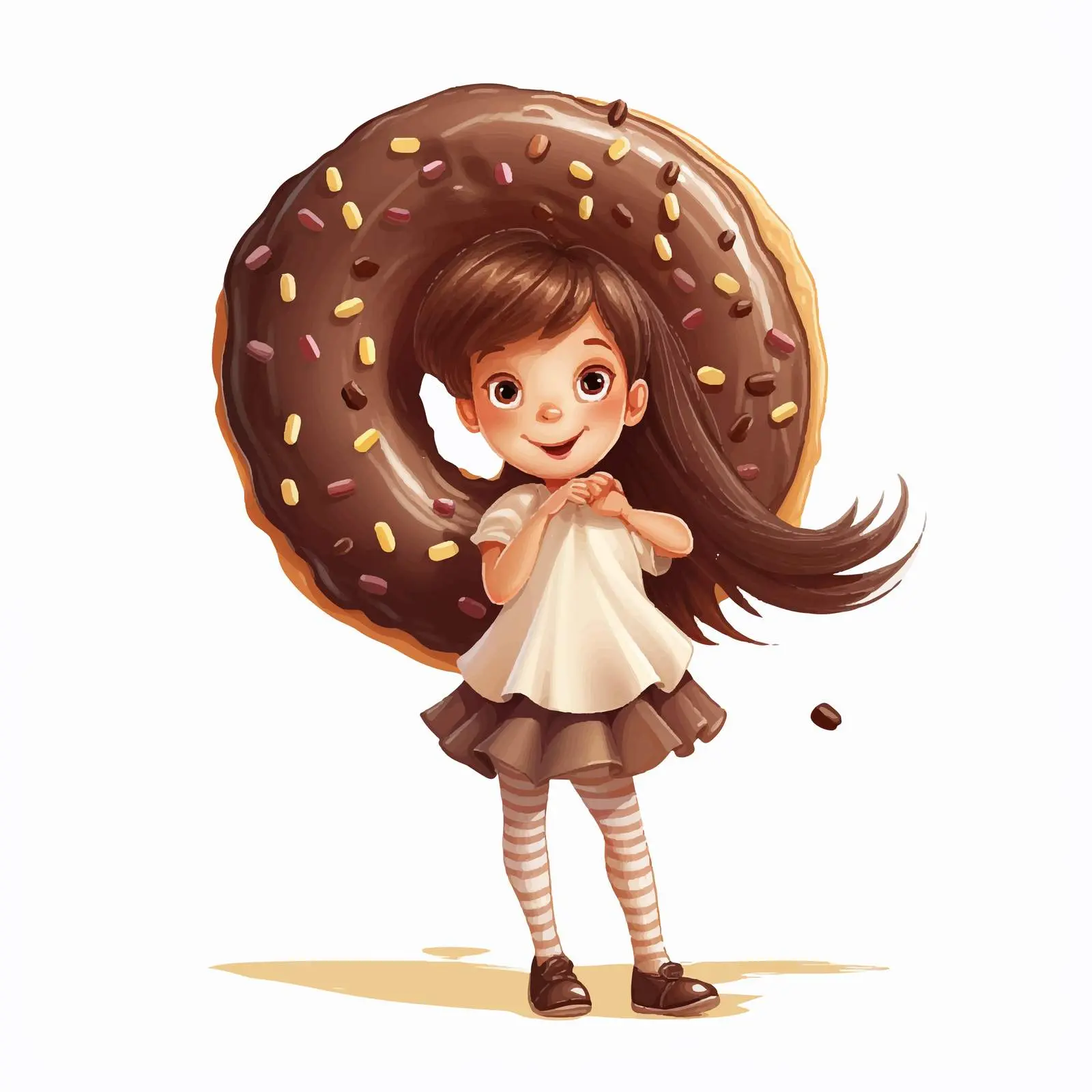 Cute Girl with Chocolate Donut and Letter V – free fun food image from Dotvec