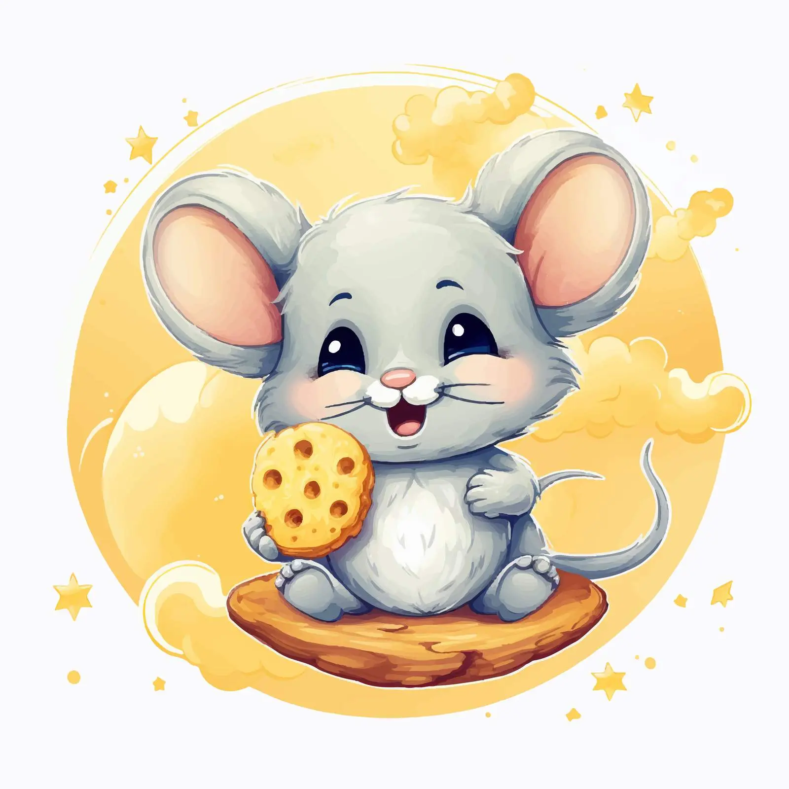 Cute Mouse with Moon and Cheese in Night Sky — free download from Dotvec