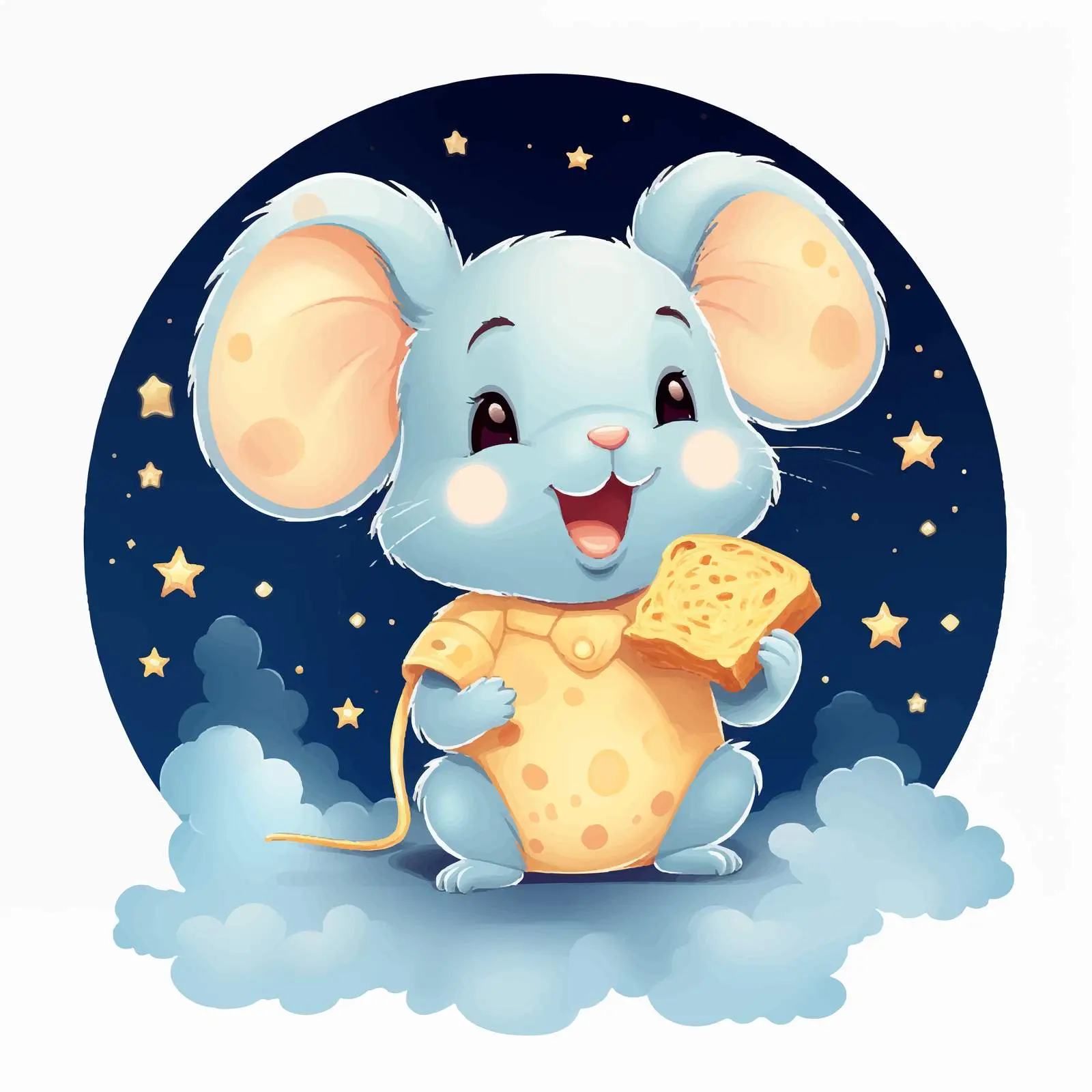Cute Mouse with Moon and Cheese in Night Sky – free starry image from Dotvec