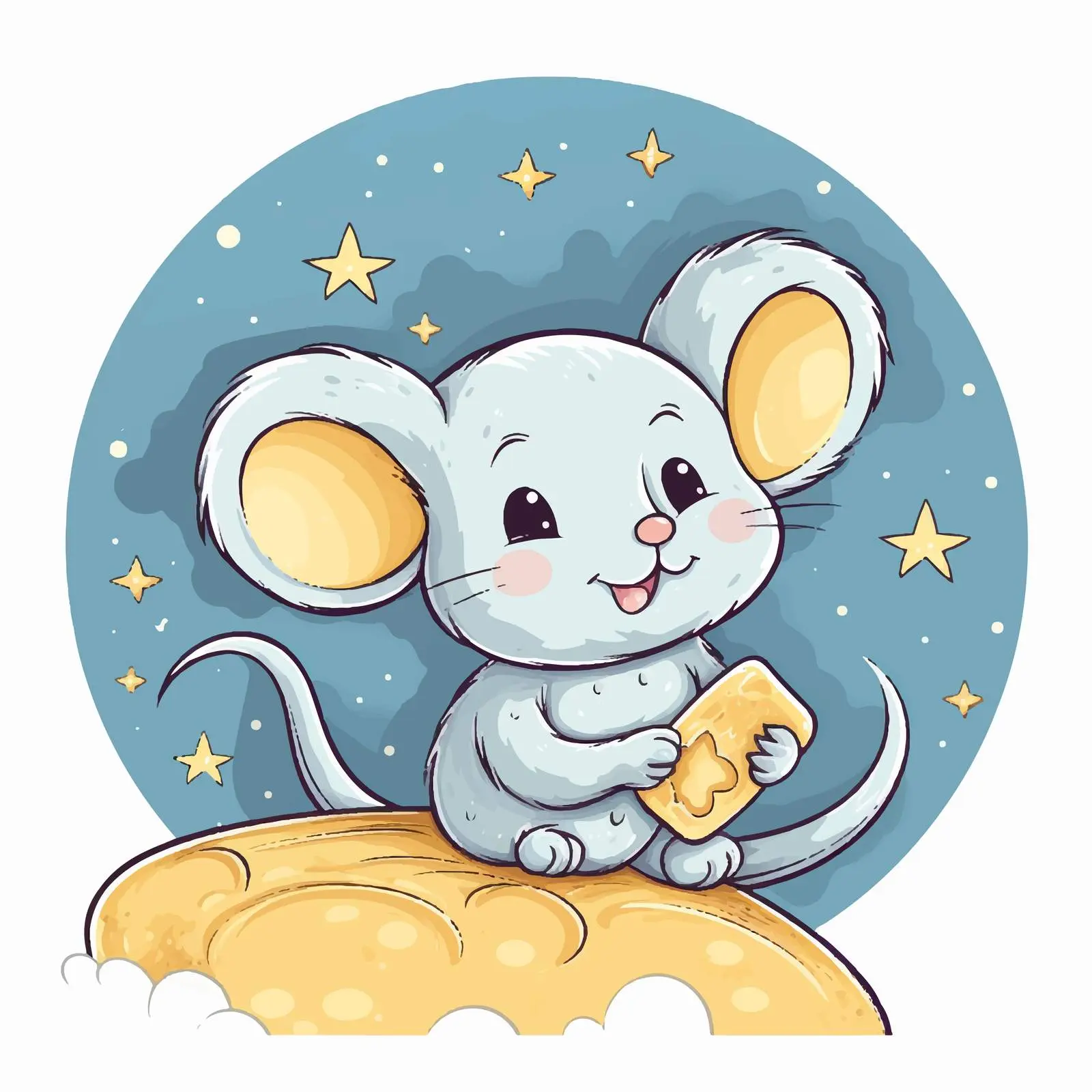 Cute Mouse with Moon and Cheese in Night Sky — free download from Dotvec