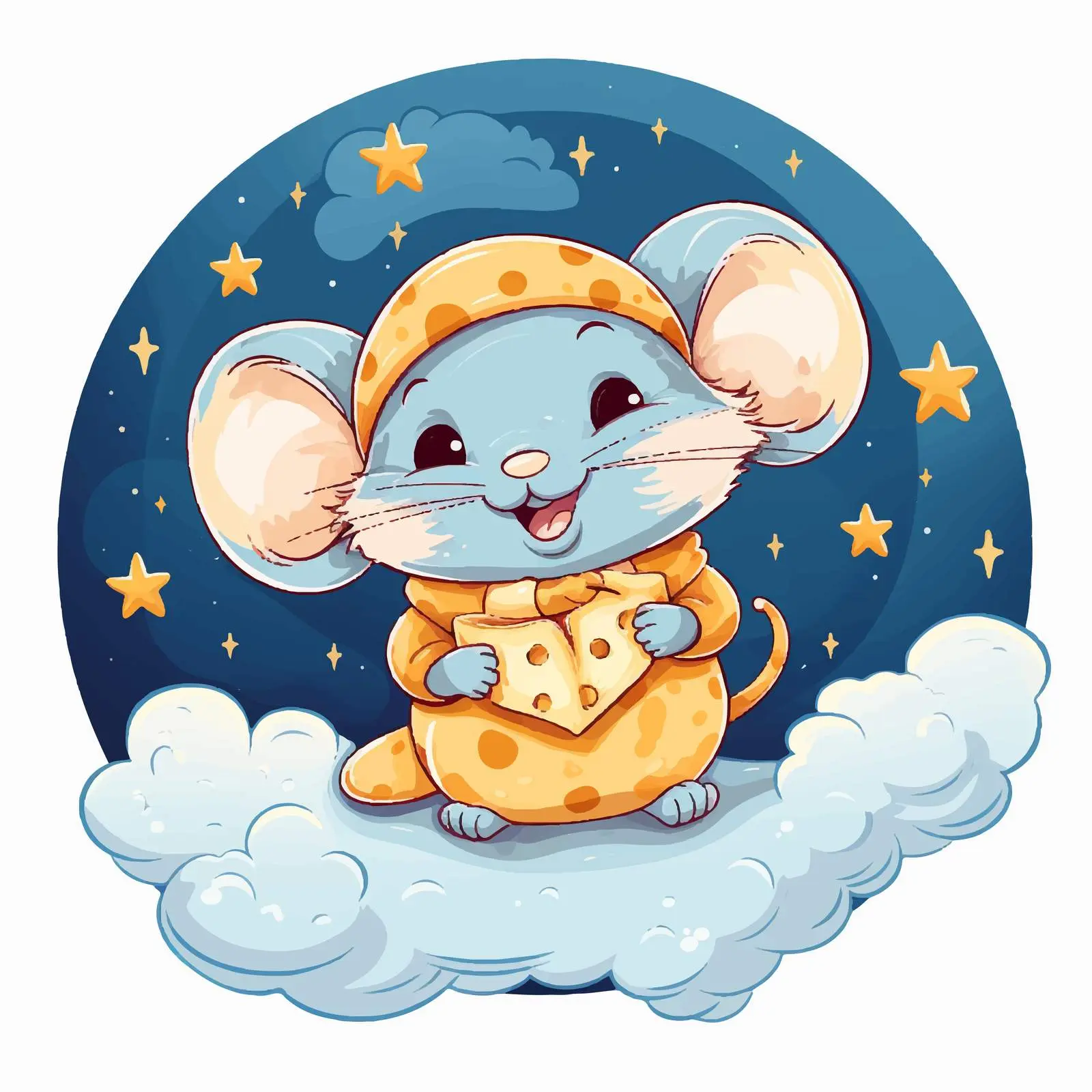 Cute Mouse with Moon and Cheese in Night Sky — free download from Dotvec
