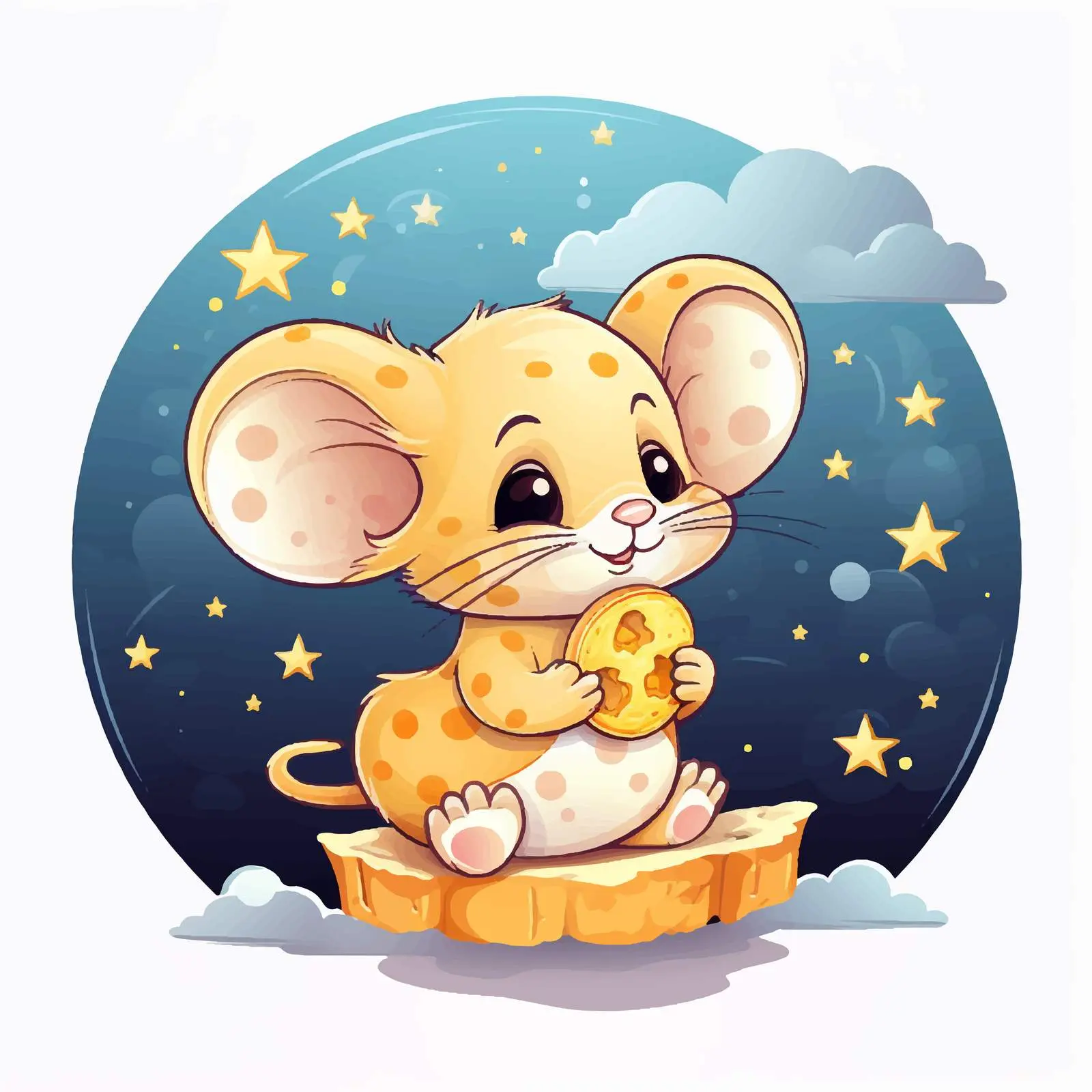 Cute Mouse Under Moonlit Cheese Night Sky – free eco art image from Dotvec