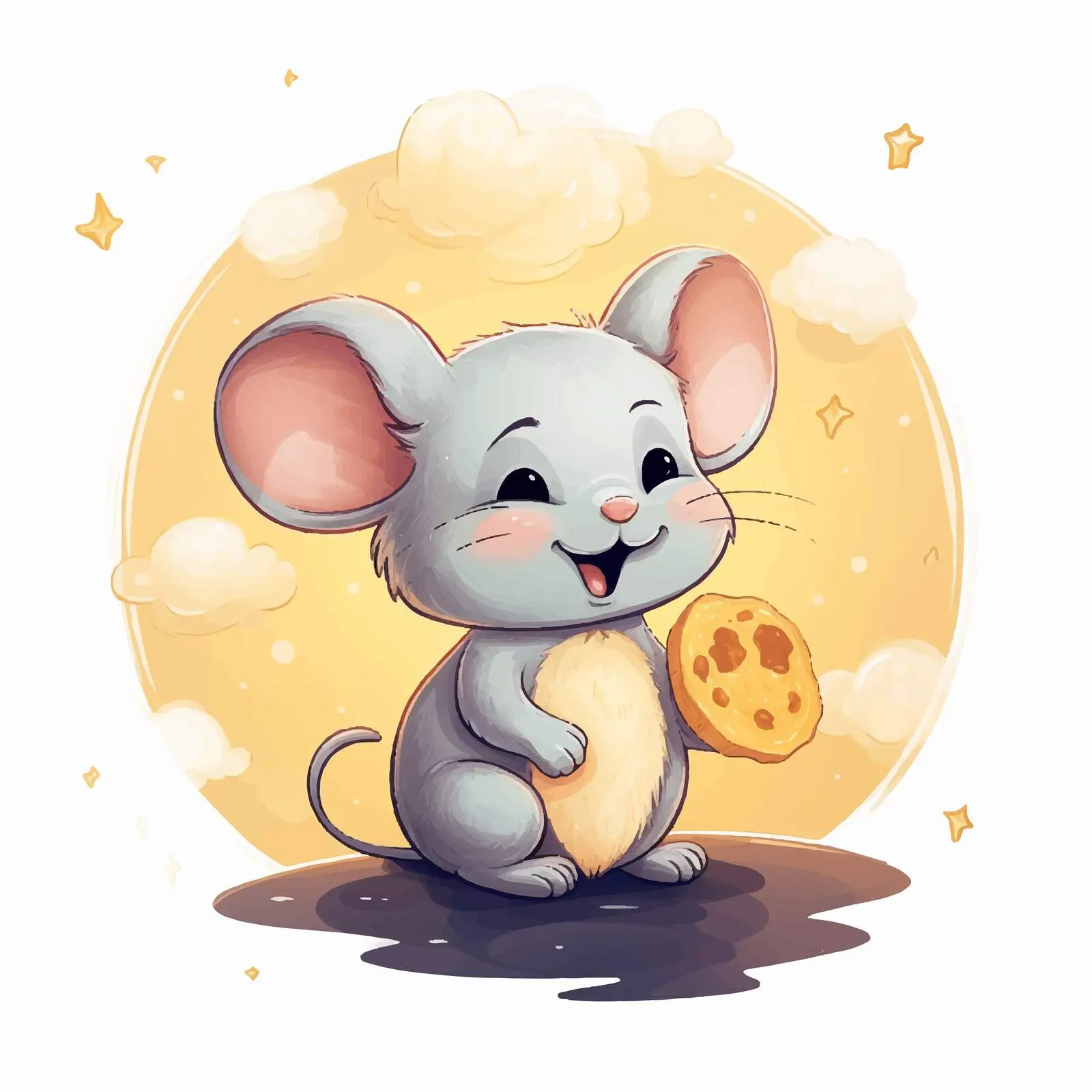 Cute Mouse Beneath Moon and Cheese Sky Illustration – free charming design image from Dotvec