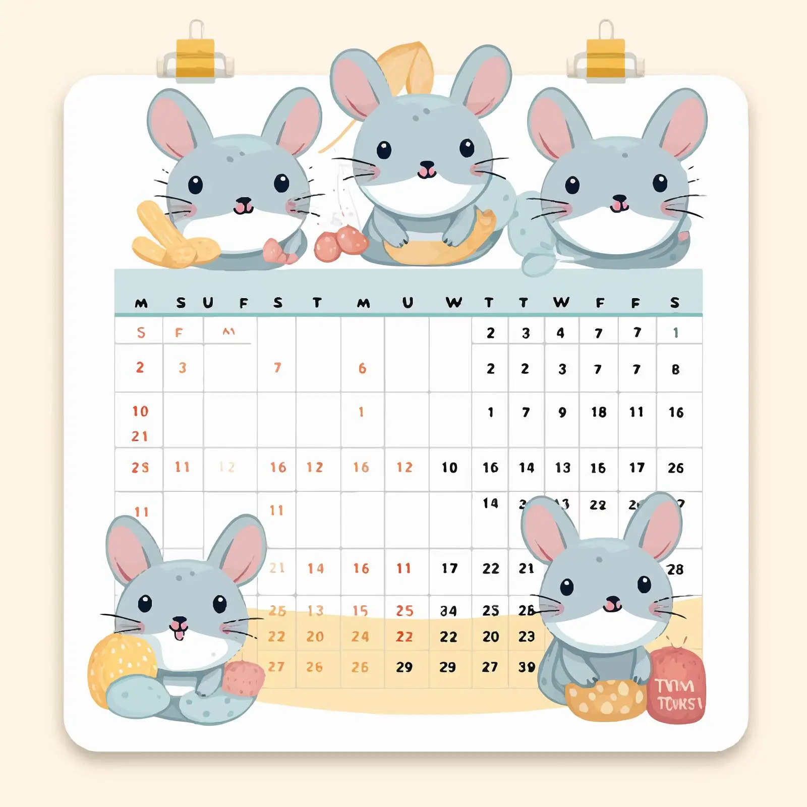 Cute Little Mice 2020 Calendar Template — free download from Dotvec