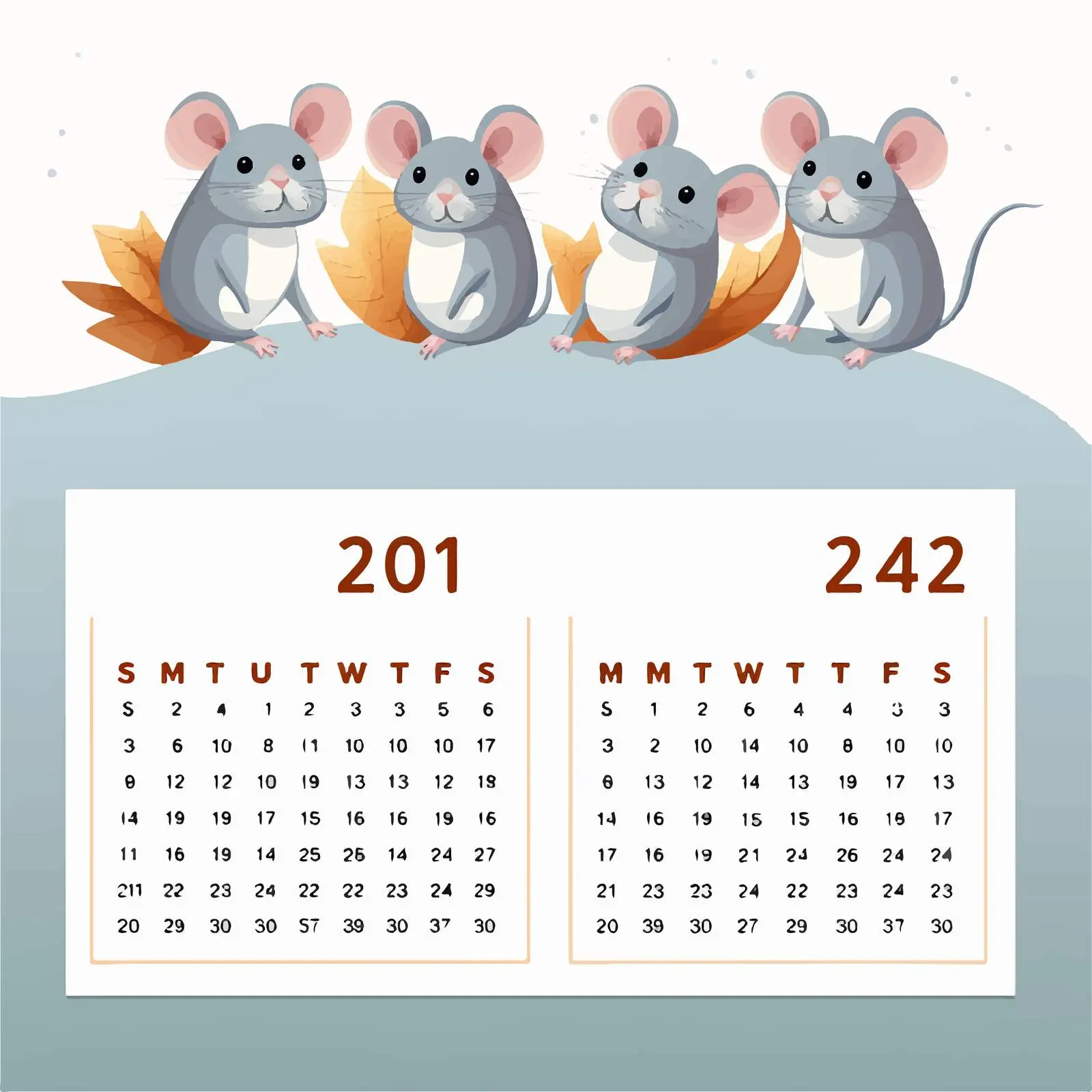 Cute Little Mice 2020 Calendar Template — free download from Dotvec