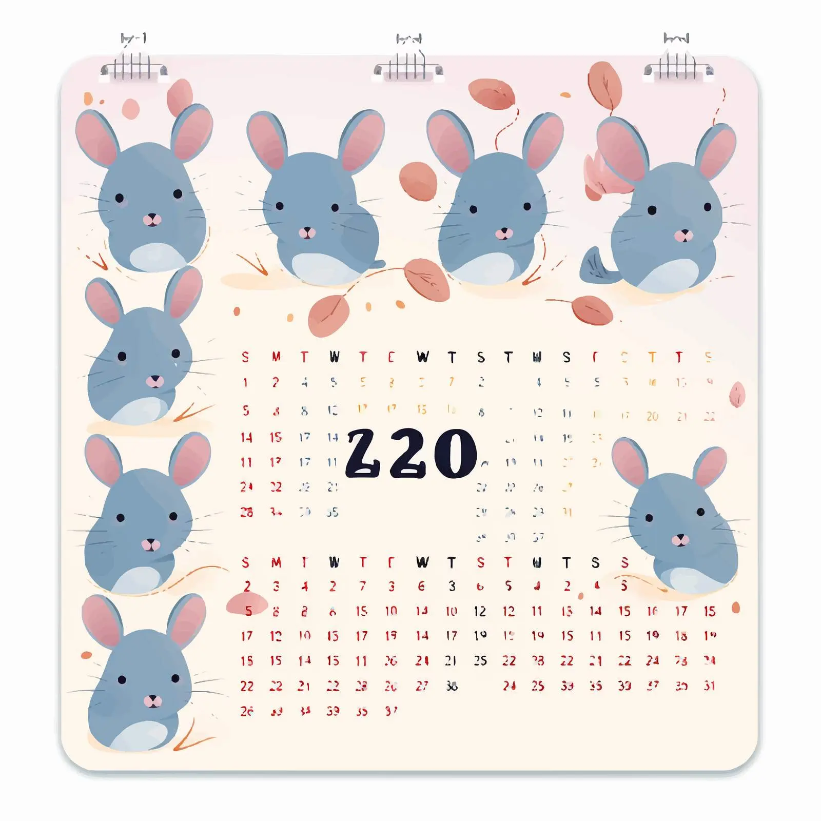 Cute Little Mice 2020 Calendar Template — free download from Dotvec