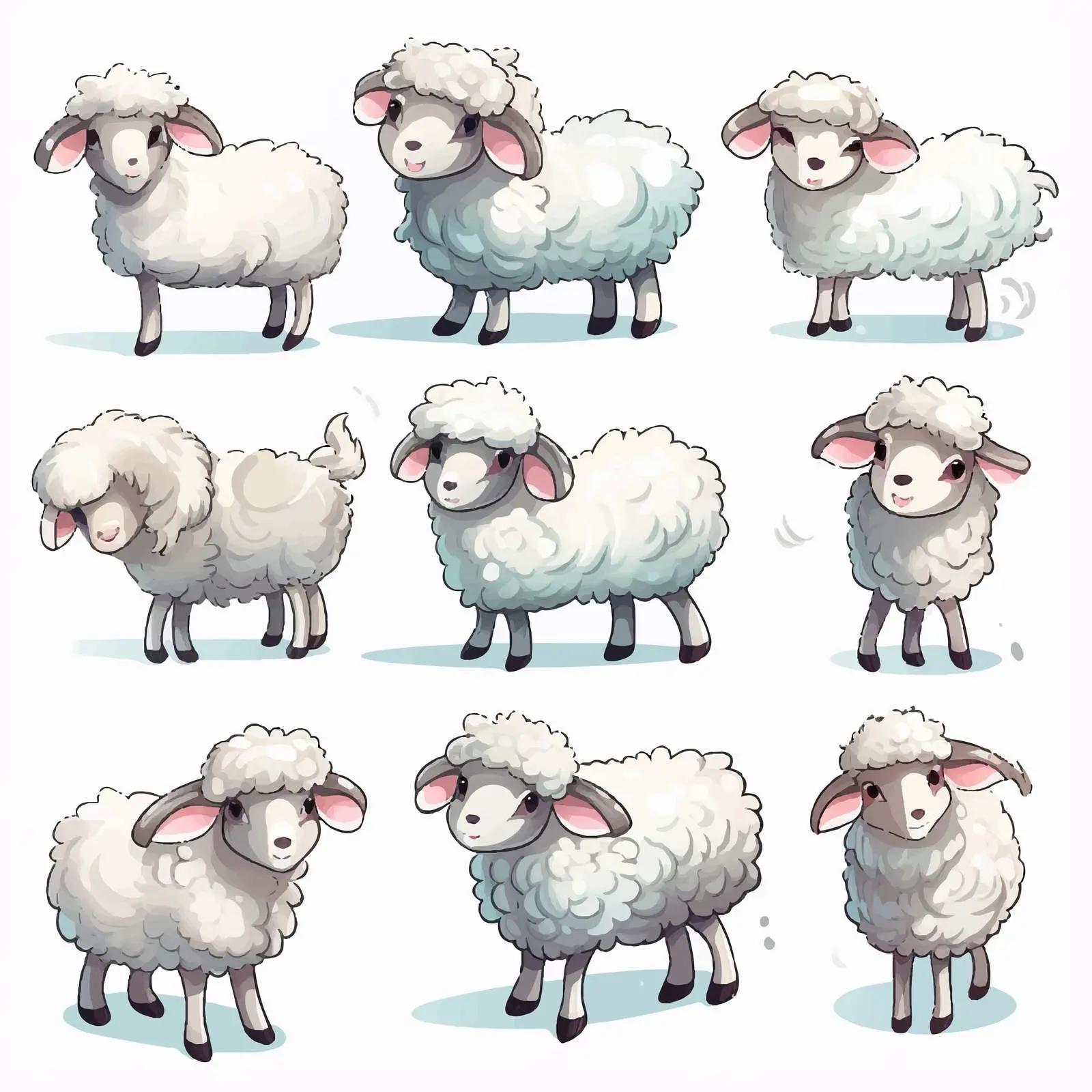Cute Cartoon Sheep Big Stickers Set – free cartoon characters image from Dotvec