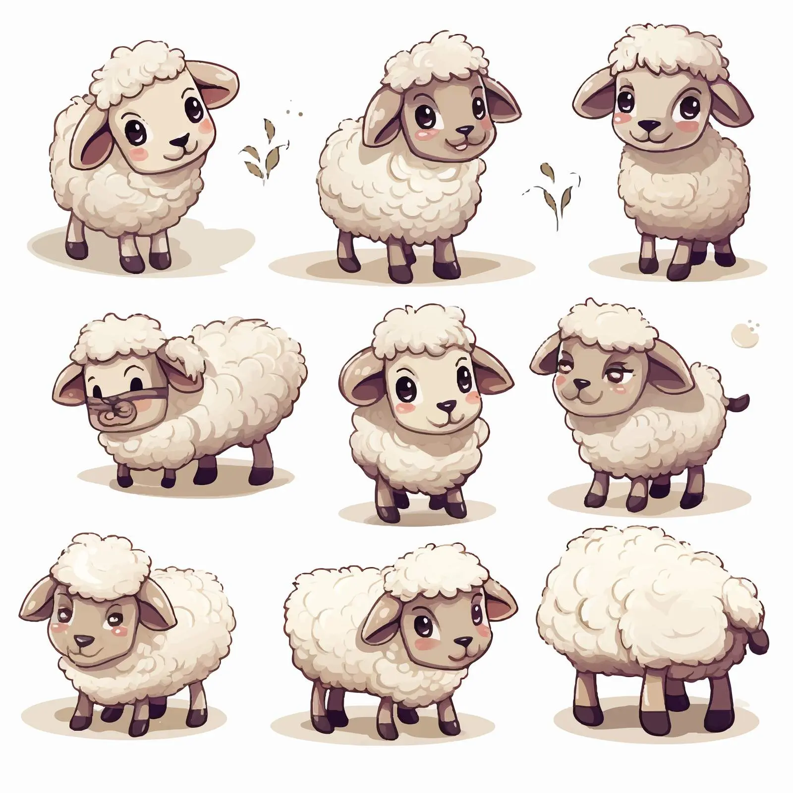 Cute Little Sheep Stickers Set on White Background – free vector set image from Dotvec