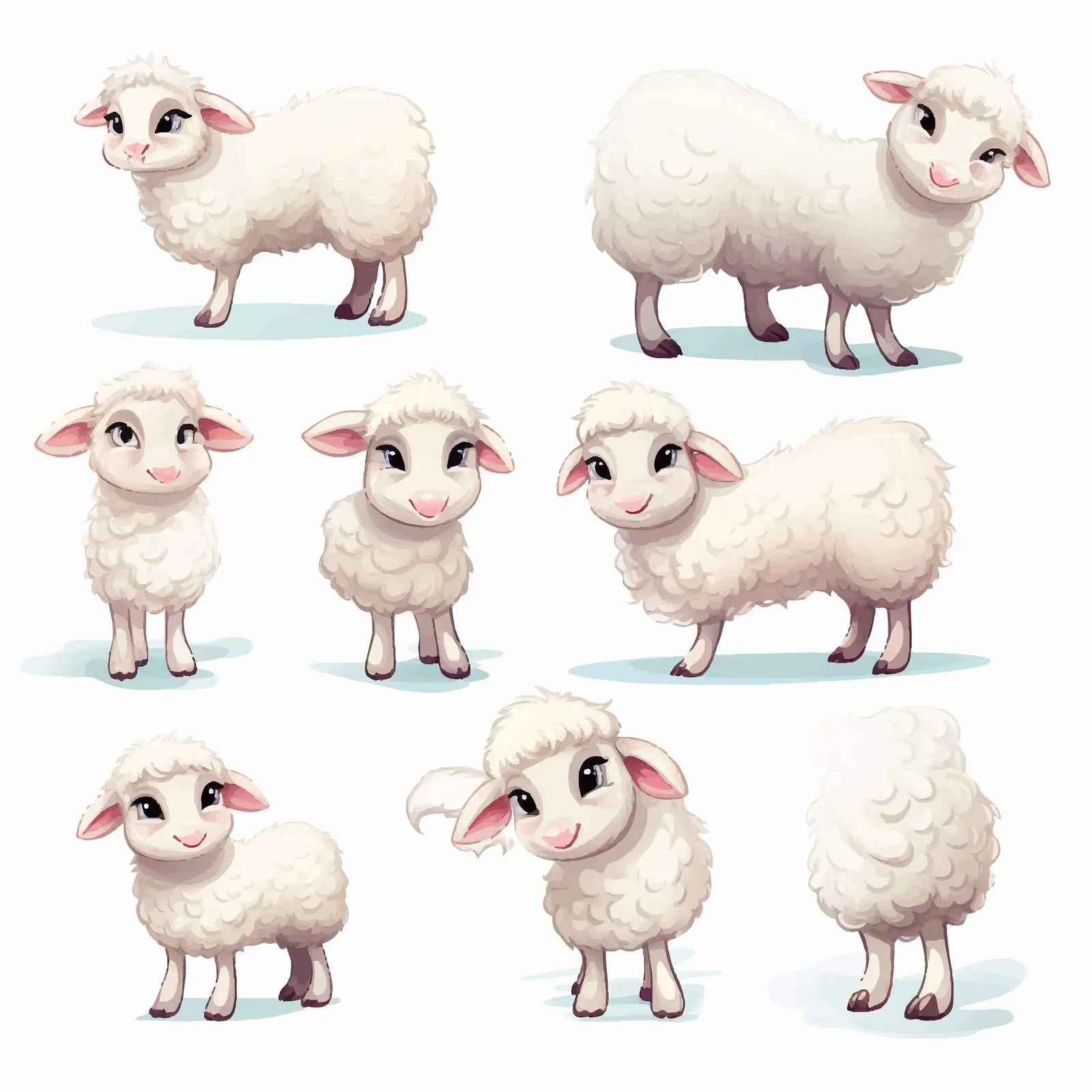 Cute Little Sheep Vector on White Background – free pastoral scene image from Dotvec