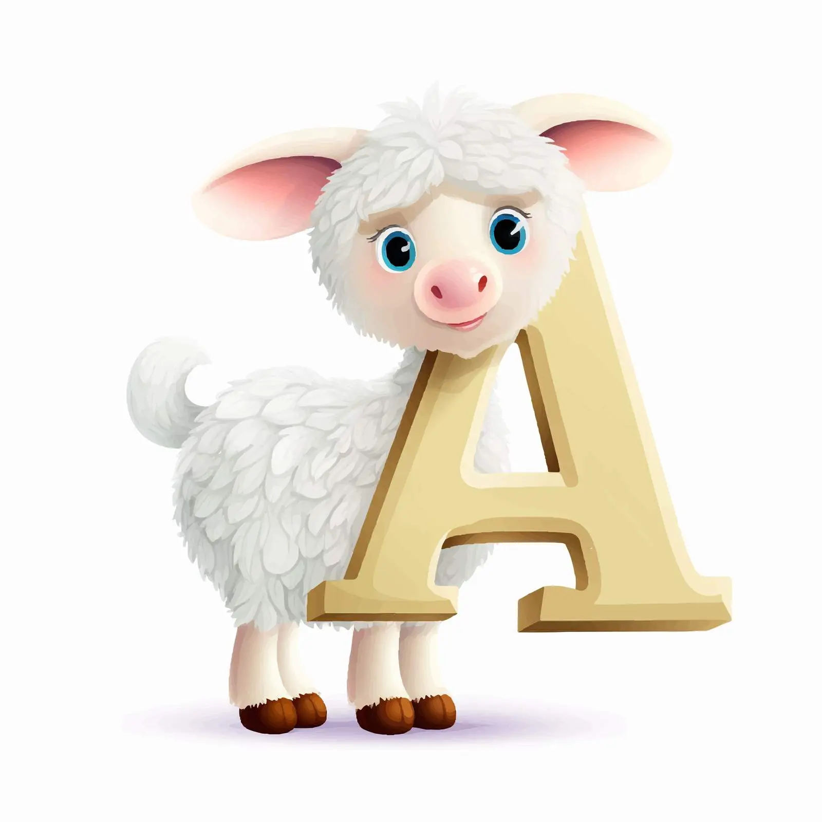 Cute Sheep with Letter A on White Background – free vector animal image from Dotvec