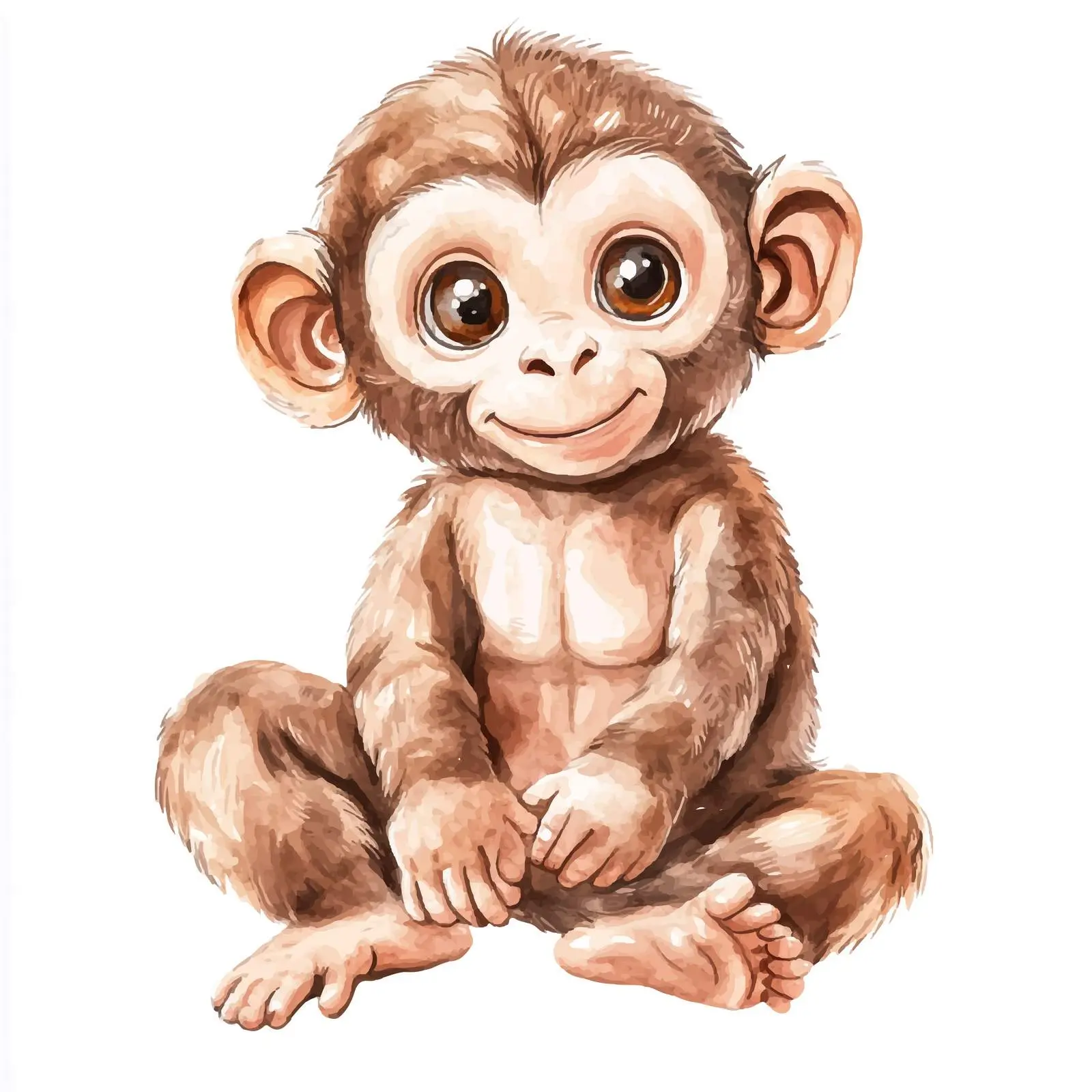 Cute Watercolor Monkey Vector Art — free download from Dotvec