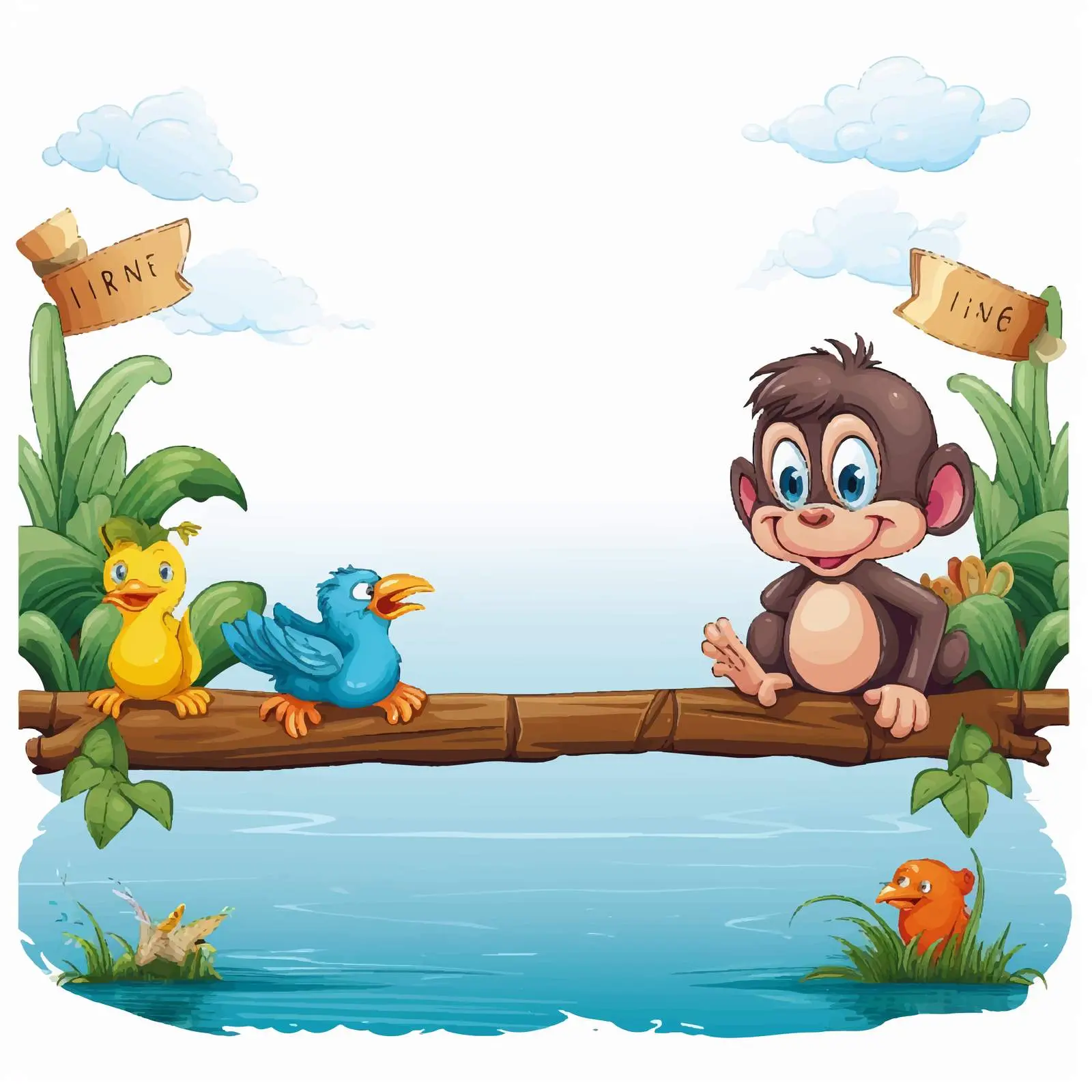 Cute Monkey with Ducks by Water Vector — free download from Dotvec